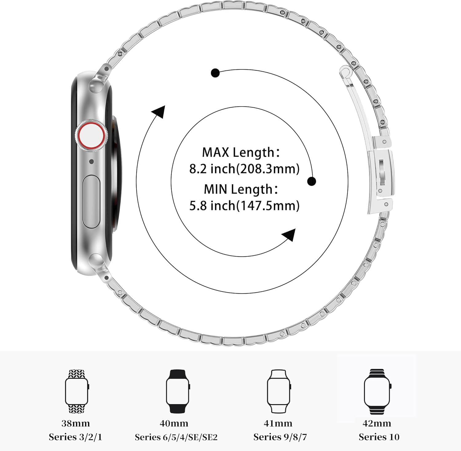 MioHHR Slim Metal Bands Compatible with Apple Watch Band Ultra3/2/1 Series 11 10 9 8 7 6 5 4 3 2 1 SE3/2/1, Thin Stainless Steel Strap for Women iWatch Band 49mm 46mm 45mm 44mm 42mm 41mm 40mm 38mm - Image 4