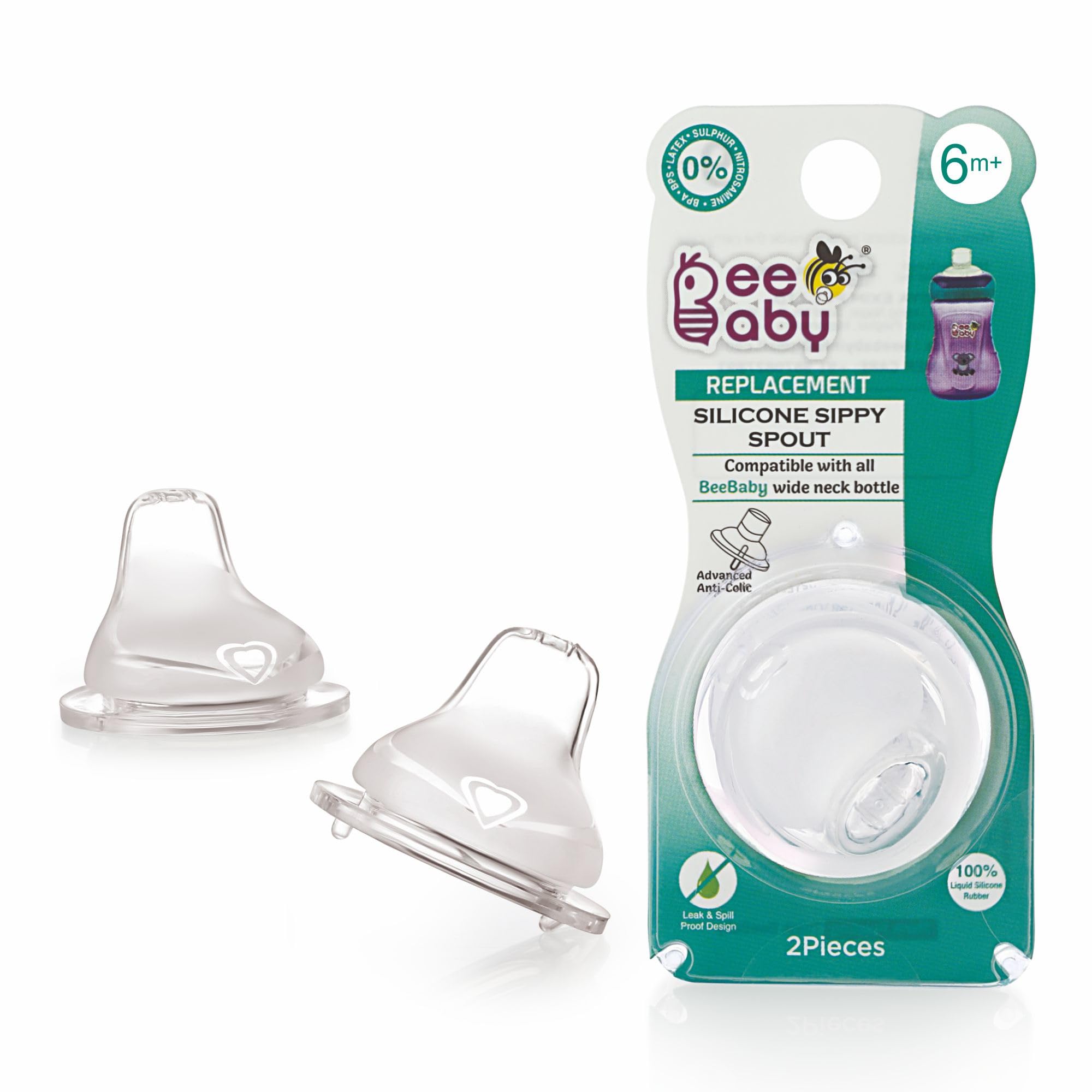BEEBABY Replacement Anti-Colic Soft Silicone Sippy Spout Nipple with Storage Case. Fits All Wide Neck Bottles. Non-Spill, Leak Proof, 100% Bpa Free, (White, Pack of 2, 9 Months +)-image-21