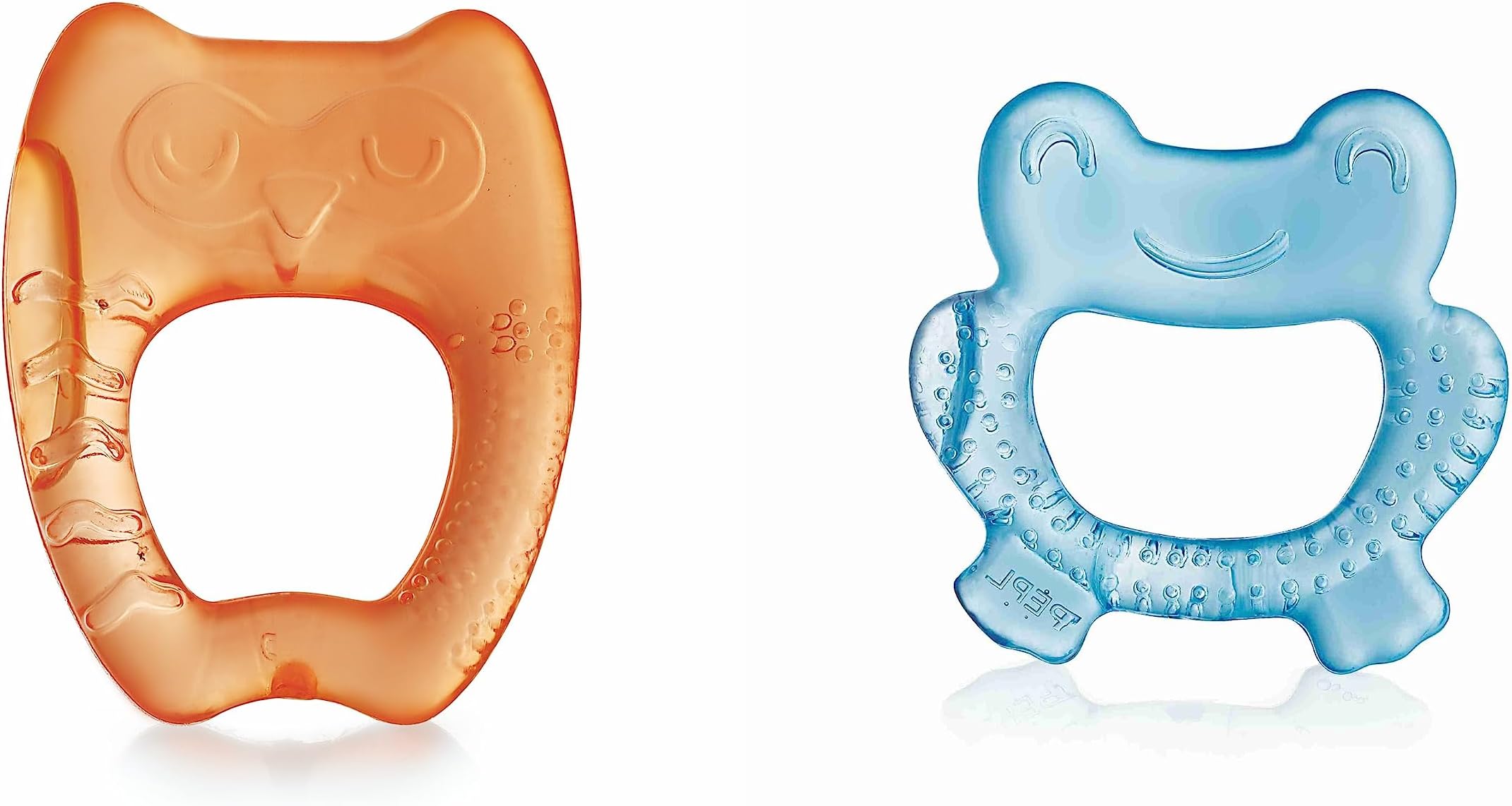 Teethers for 6 to 12 Months BPA Free. Cooling Water Filled Baby Teether, Soft Teething Toy for Babies with Carry Case, Soothes Gums and Easy to Grip. 100% BPA, PVC Free. (Frog & Owl - Blue_Orange, Pack of 2)