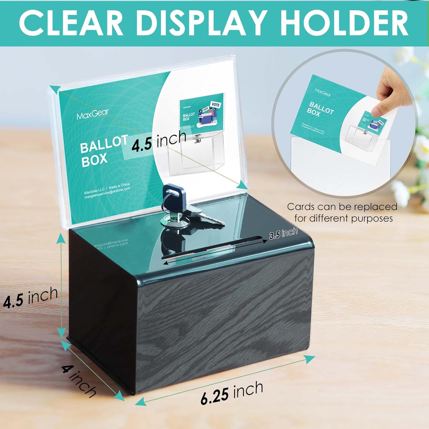 MaxGear Acrylic Donation Suggestion Box with Lock 2 Pack, Secure and Safe Tip Jars, Black Drawing Box for Business Cards 6.25" x 4.5" x 4"