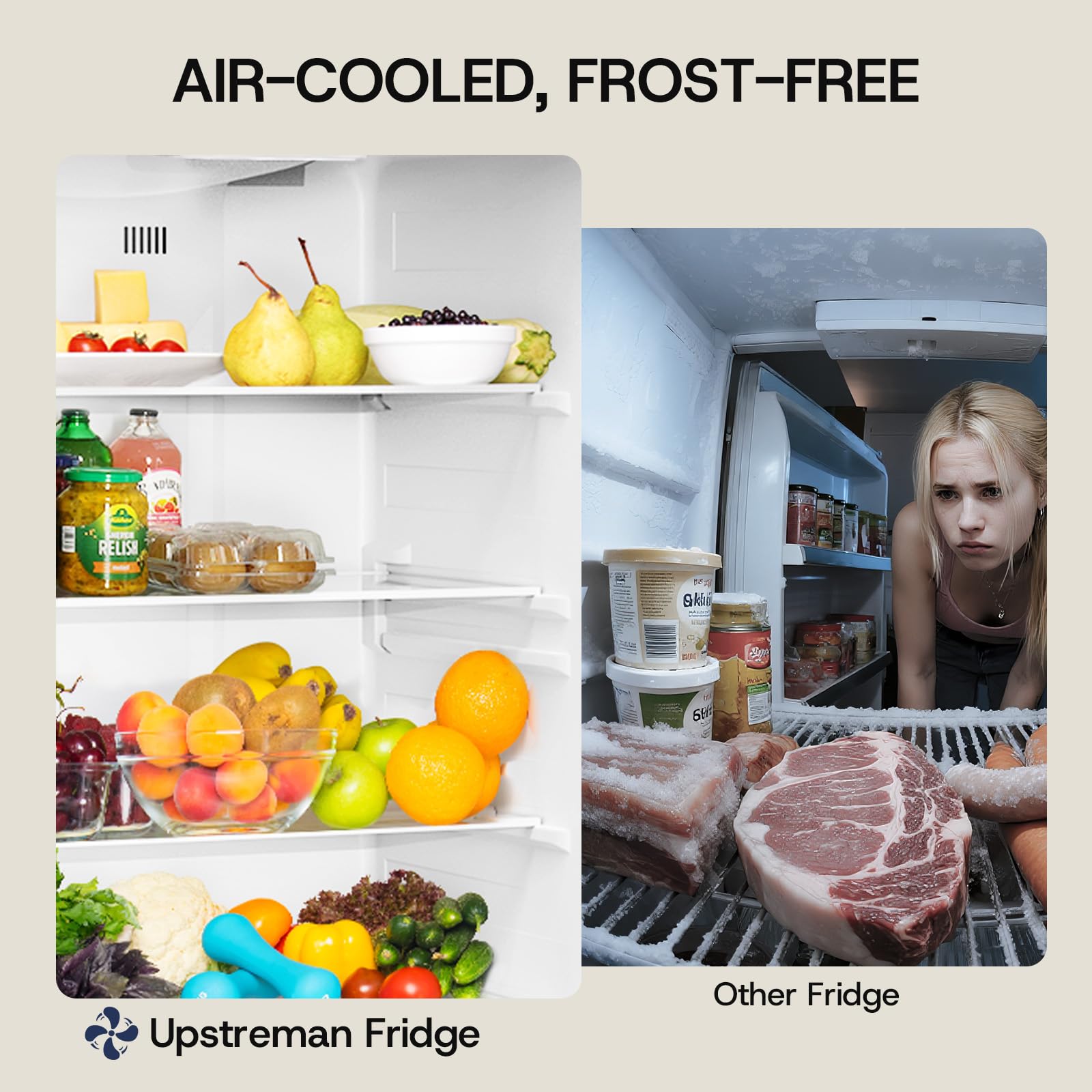 Upstreman 14.6 Cu.Ft. Refrigerator With Top Freezer, 2 Door Fridge With Electronic Thermostat, Energy Star, Low Noise, Frost Free Top Freezer Refrigerator, Reversible Door, Stainless Steel-Bd146 on Fridge.com - View 4