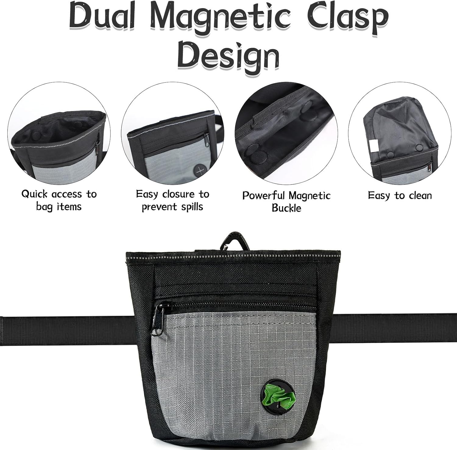 EOAMGO Dog Treat Pouch and Training Clicker, Dog Walking Bag with Two Magnetic Closure to Prevent Spills, Dog Treat Bag Treat Pouch for Dog Training with Poop Bag Holder and Adjustable Belt 3 71VlWFYAGSL. AC SL1500