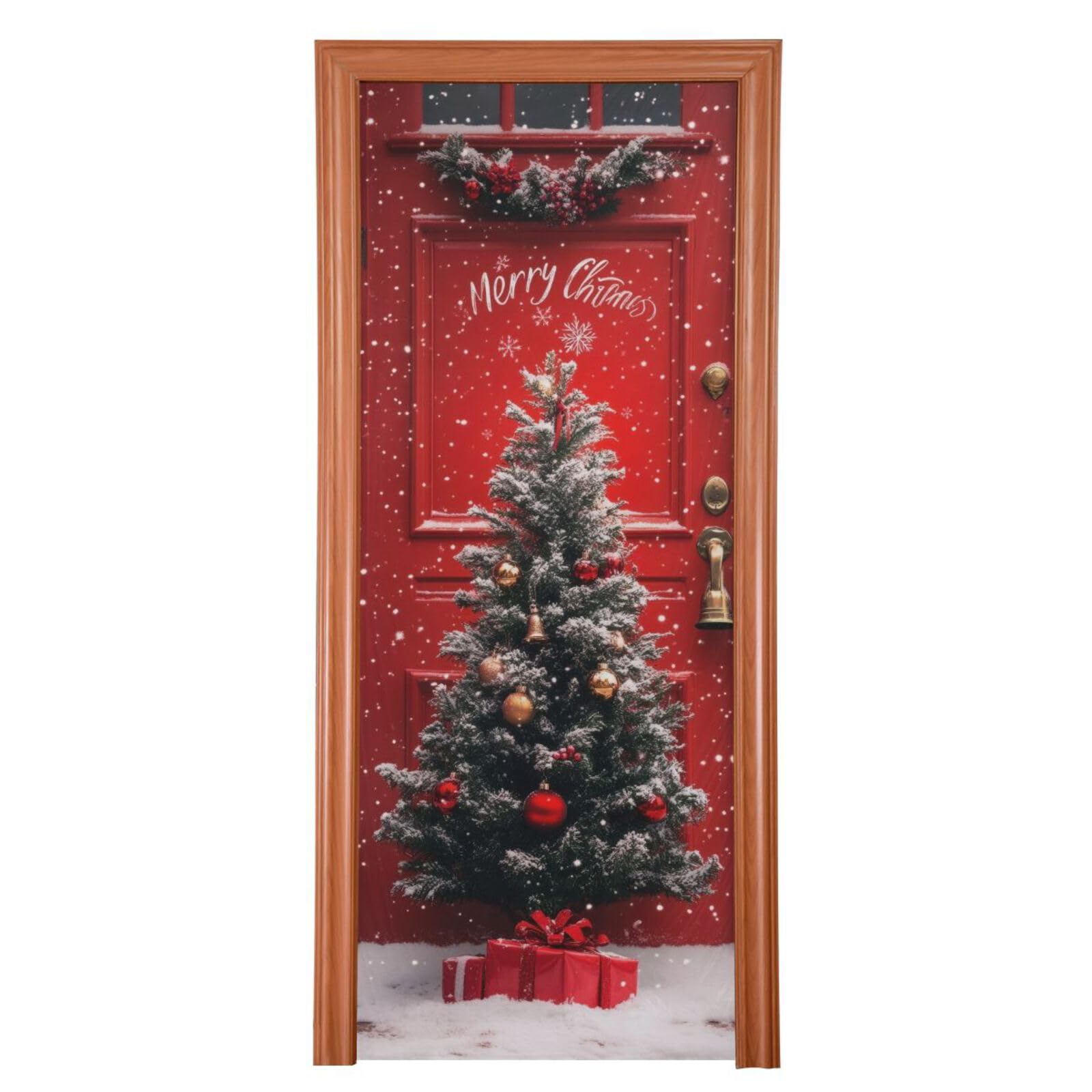 FLildon Christmas Door Front Landscape Door Cover Decoration, Party Accessory Porch Decor for Festive Ornament Room Door Covers 36 x 98 Inch
