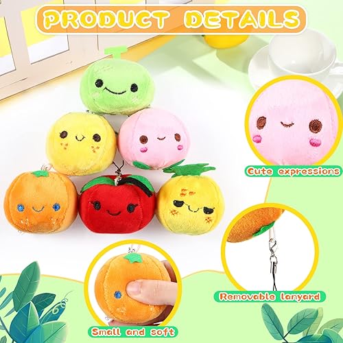 Miniatura 3 de 6 piezas de frutas suaves de peluche coloridas frutas rellenas encantadoras durazno, naranja, piña y melón para niños pequeños, mochila, llavero,