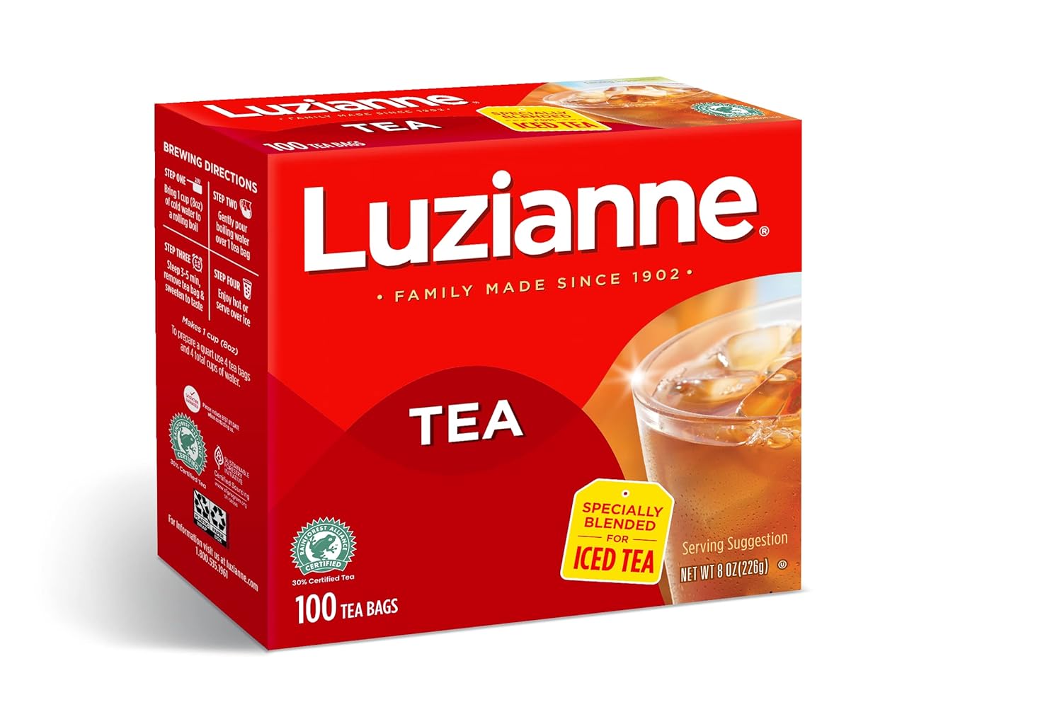Luzianne Iced Tea Bags, Unsweetened, 400 Tea Bags (4 Boxes