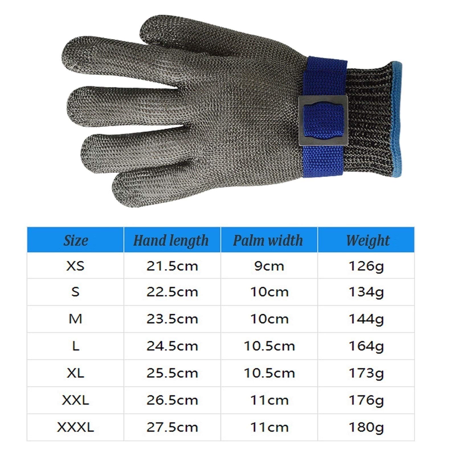 Guantes Anticortes, Guantes Resistentes a Cortes, de Alambre de Acero 316, anticortes, de Seguridad para la Cocina, para pelar y Cortar Carne, comunes en Ambos Lados.