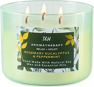 Rosemary Eucalyptus Peppermint 3-Wick Soy Candle 15.8 oz | Large Stress Relief Eucalyptus Candle for Home | Aromatherapy Relaxation Candles for Men & Women | Highly Scented, Long-Lasting Clean Burn