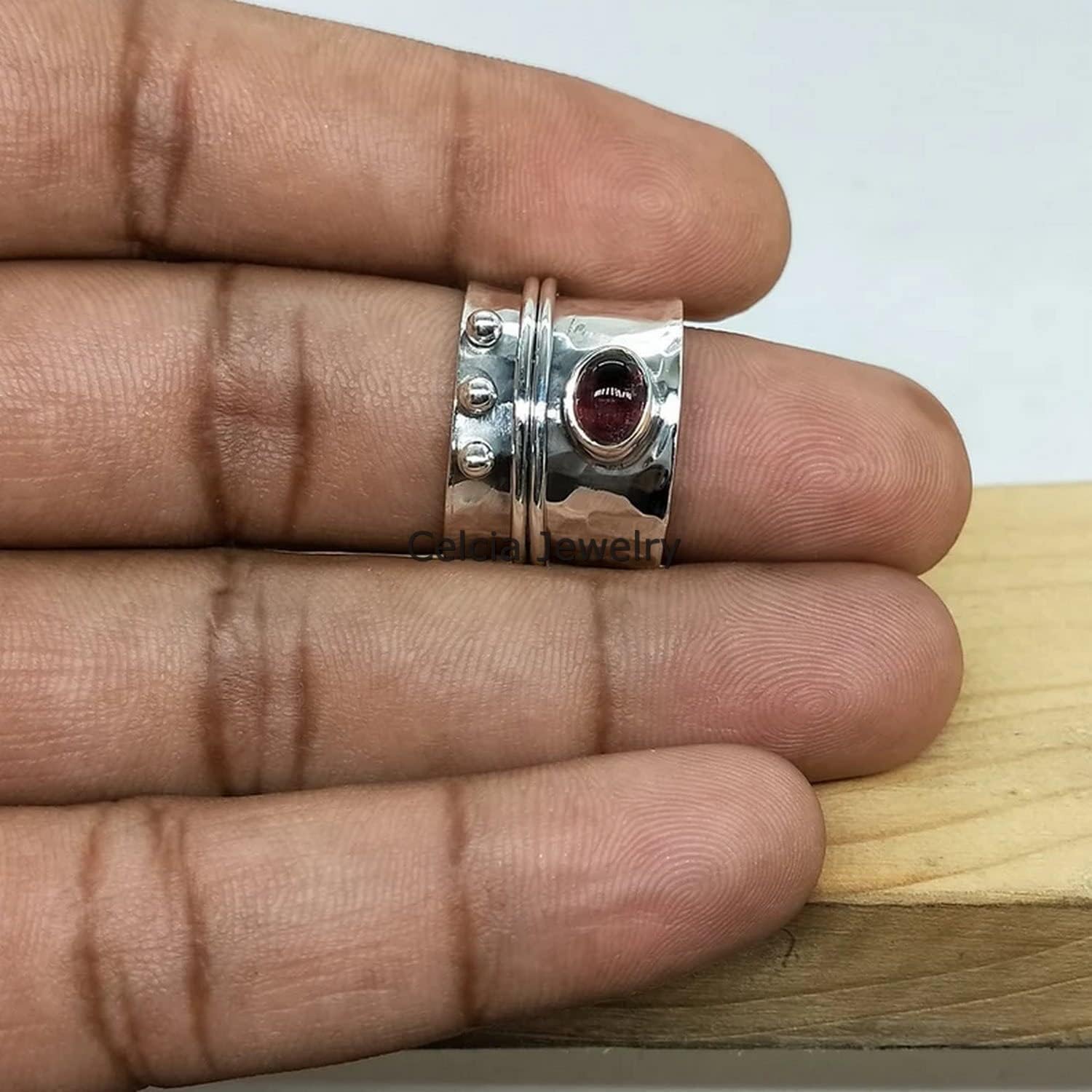 Solid 925 Sterling Silver Meditation Spinner Ring, Natural Abalone Shell Gemstone Spinning Ring, Unique Handcrafted Jewelry for Women/Men