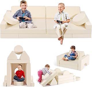 Kids Sofa, Modular Play Couch, Kids Sofa, Bedroom and Playroom Furniture for Toddlers, Convertible Foam (Set of 14 - Beige)