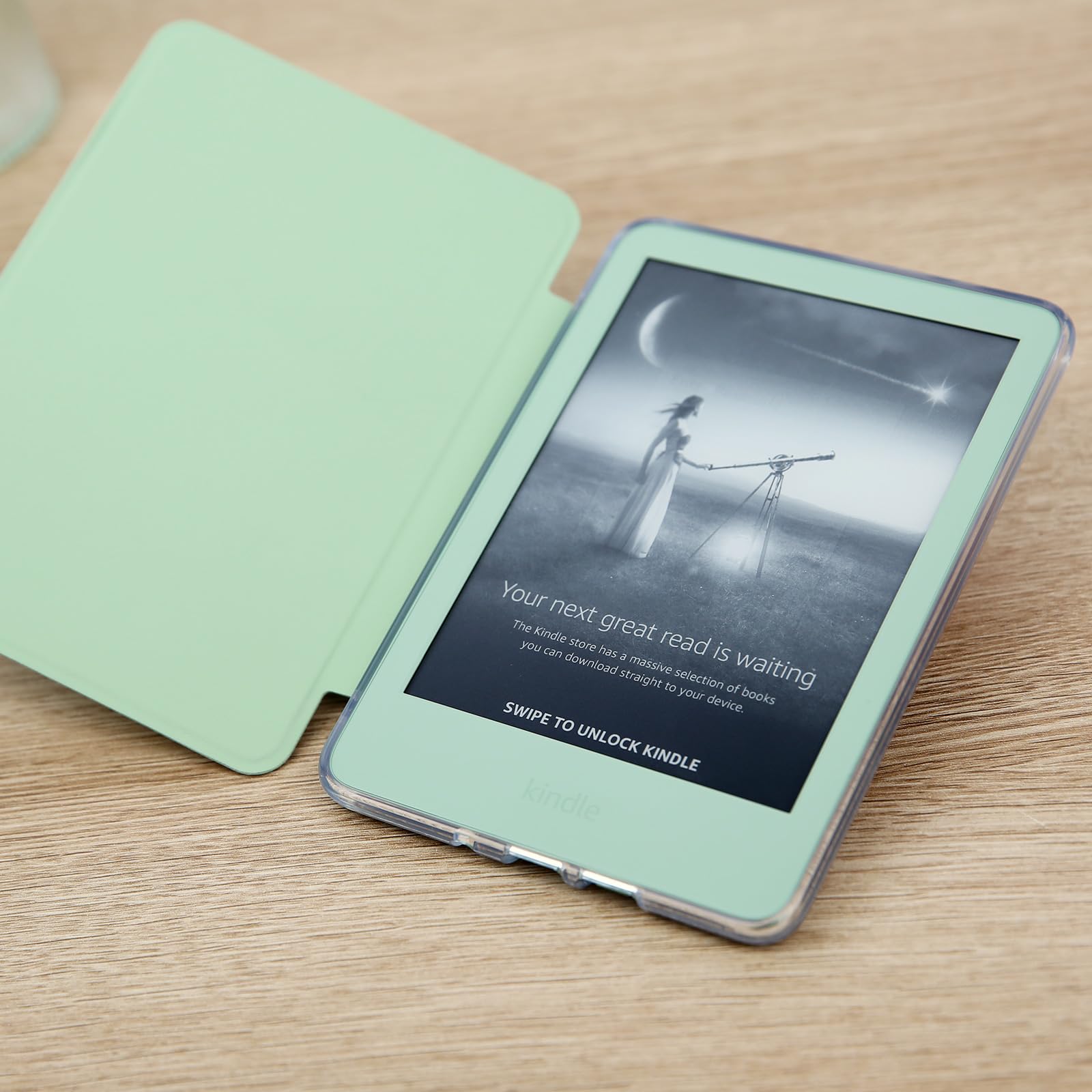 Custodia per Kindle da 6 pollici di 11a generazione 2024/2022, custodia in pelle PU leggera e guscio posteriore rigido trasparente, con funzione sleep/wake automatica, verde matcha