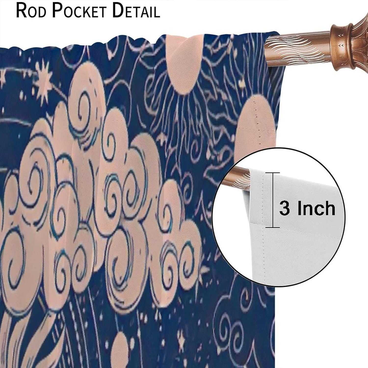 Sun Moon Curtain, Magic Astrology Divination Room Darkening Door Window Rod Pocket Curtain for Bedroom Kitchen Living Room 42x54in