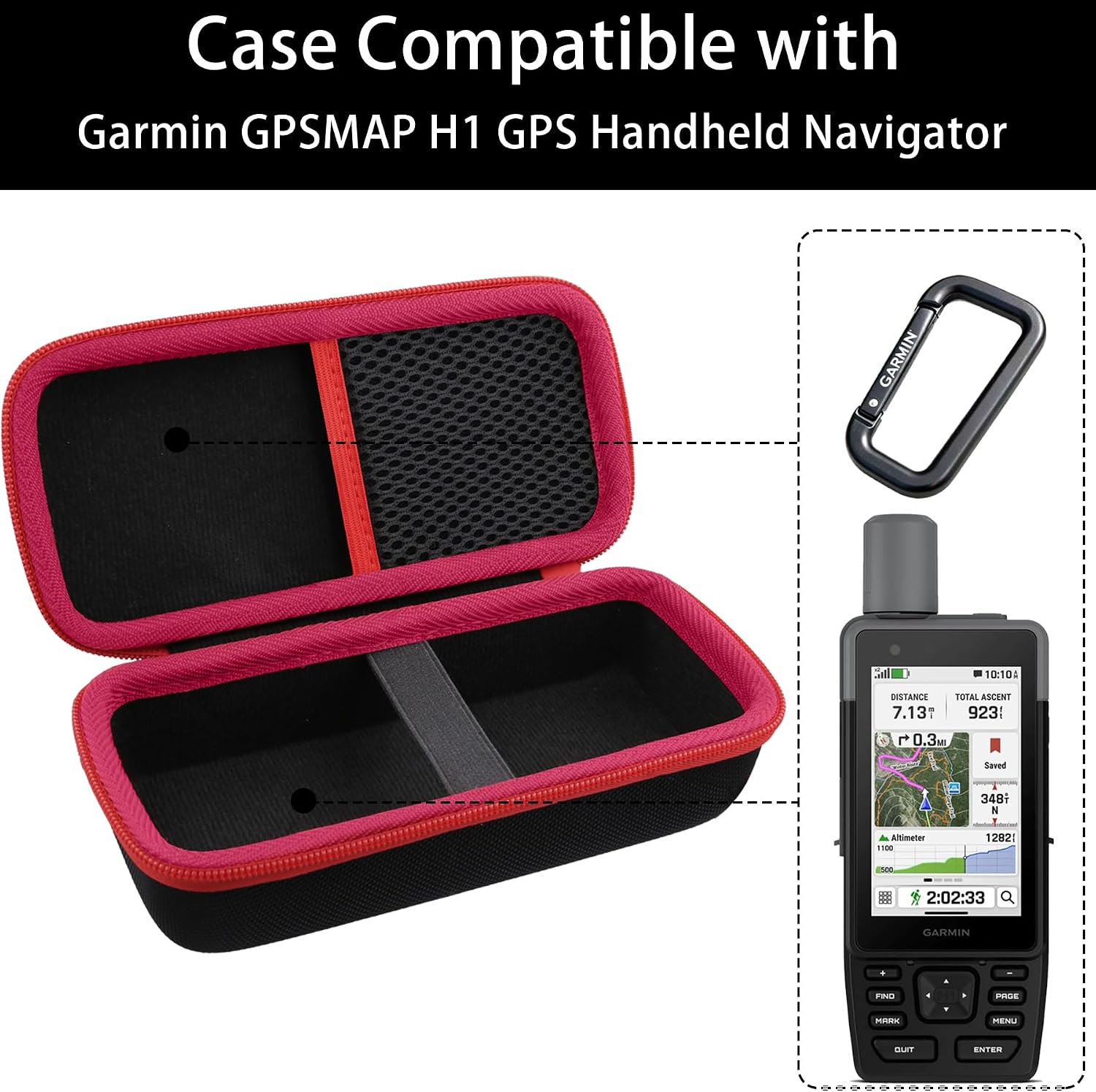 Protective Carrying Case for Garmin GPSMAP H1/ H1i Plus Premium GPS Handheld Navigator, Black Case + Red Zipper