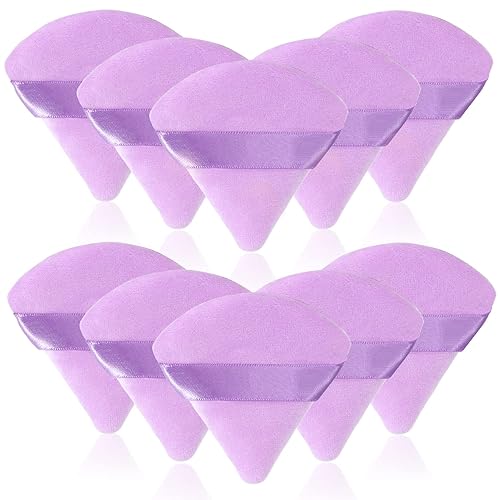 10 piezas de maquillaje facial de soplo de polvo, suaves esponjas de terciopelo triangulares de belleza con correa, contorno debajo de los ojos,