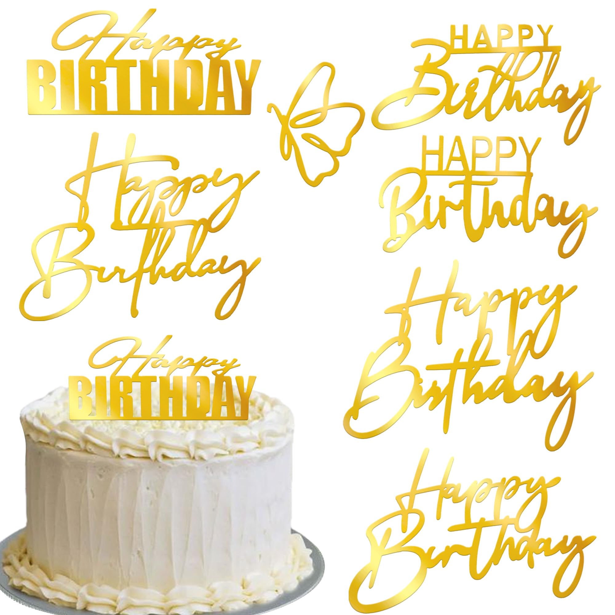 SYKYCTCY 7 Pack Happy Birthday Cake Toppers Glitter Celebrating Birthday Cake Pick Baby Shower Kids Birthday Acrylic Cake Decoration for Boys Girls Birthday Party Anniversary Decoration Supplies