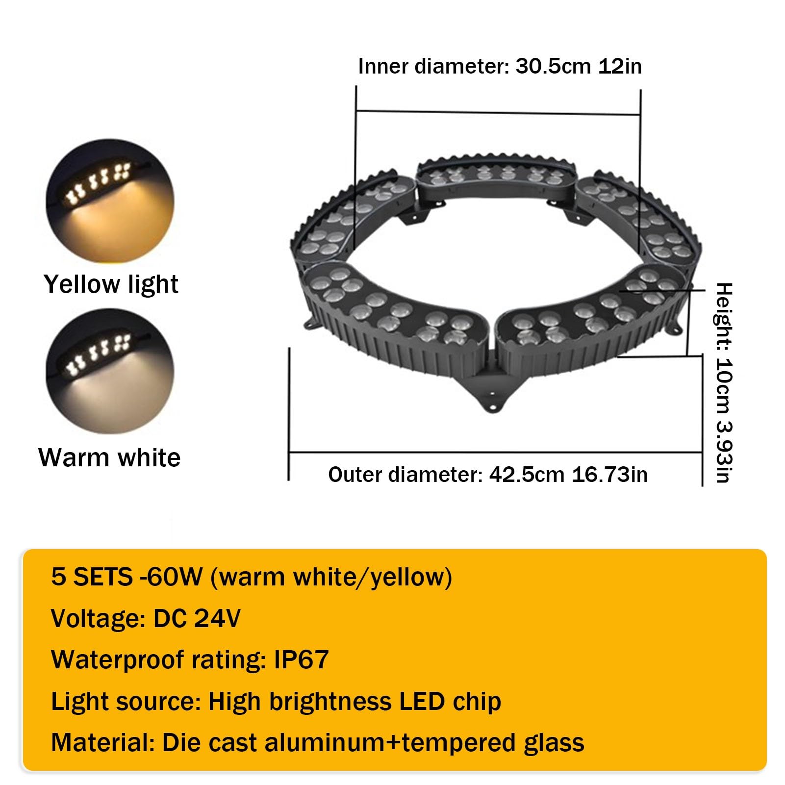 Luz LED circular para árboles de exterior DC24V, foco expandible de luz cálida para palmeras y jardines, iluminación LED tipo pilar romano(5 SETS)