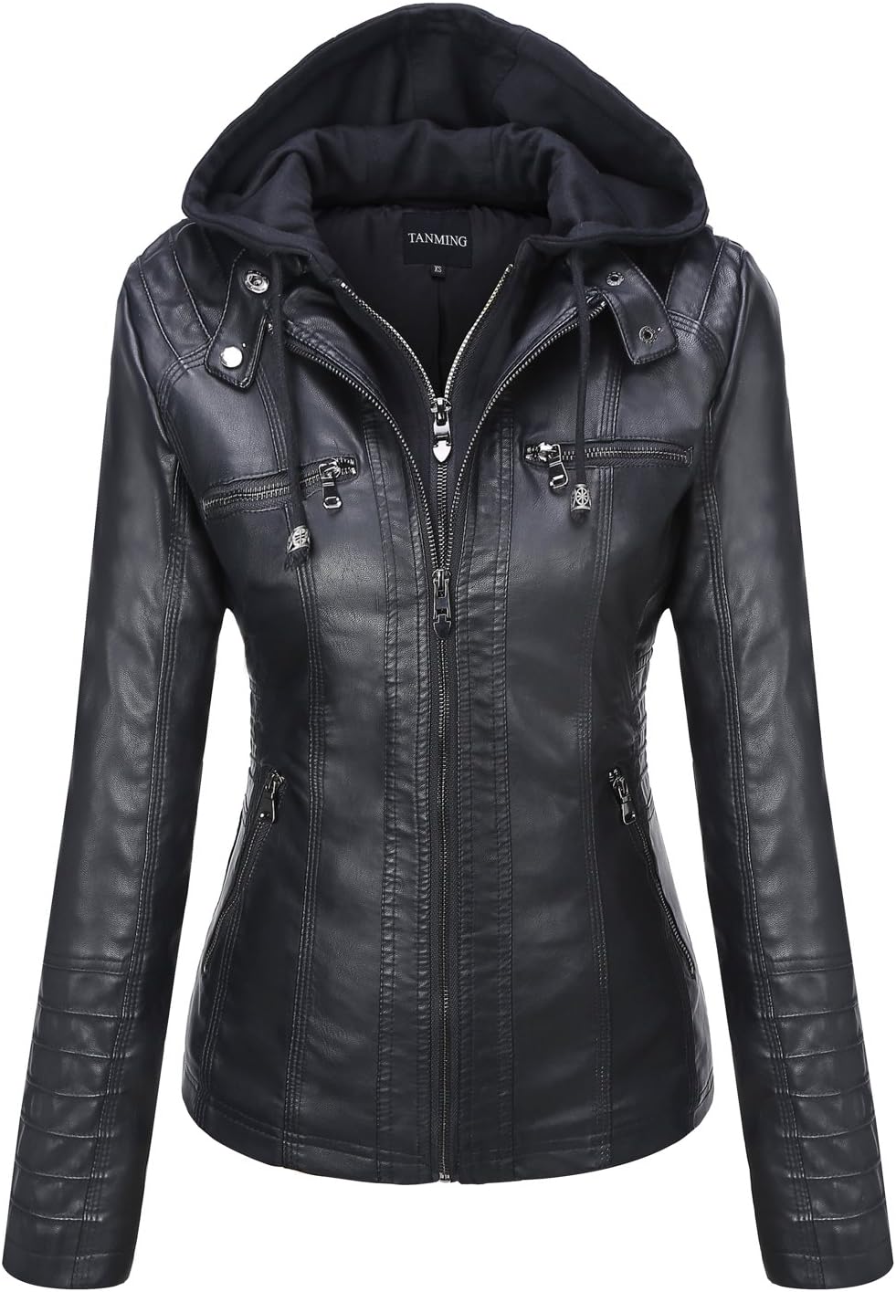Womens Faux Leather Jacket Hooded Moto Biker Coat Outerwear Fall Fashion Outfits Winter Clothes