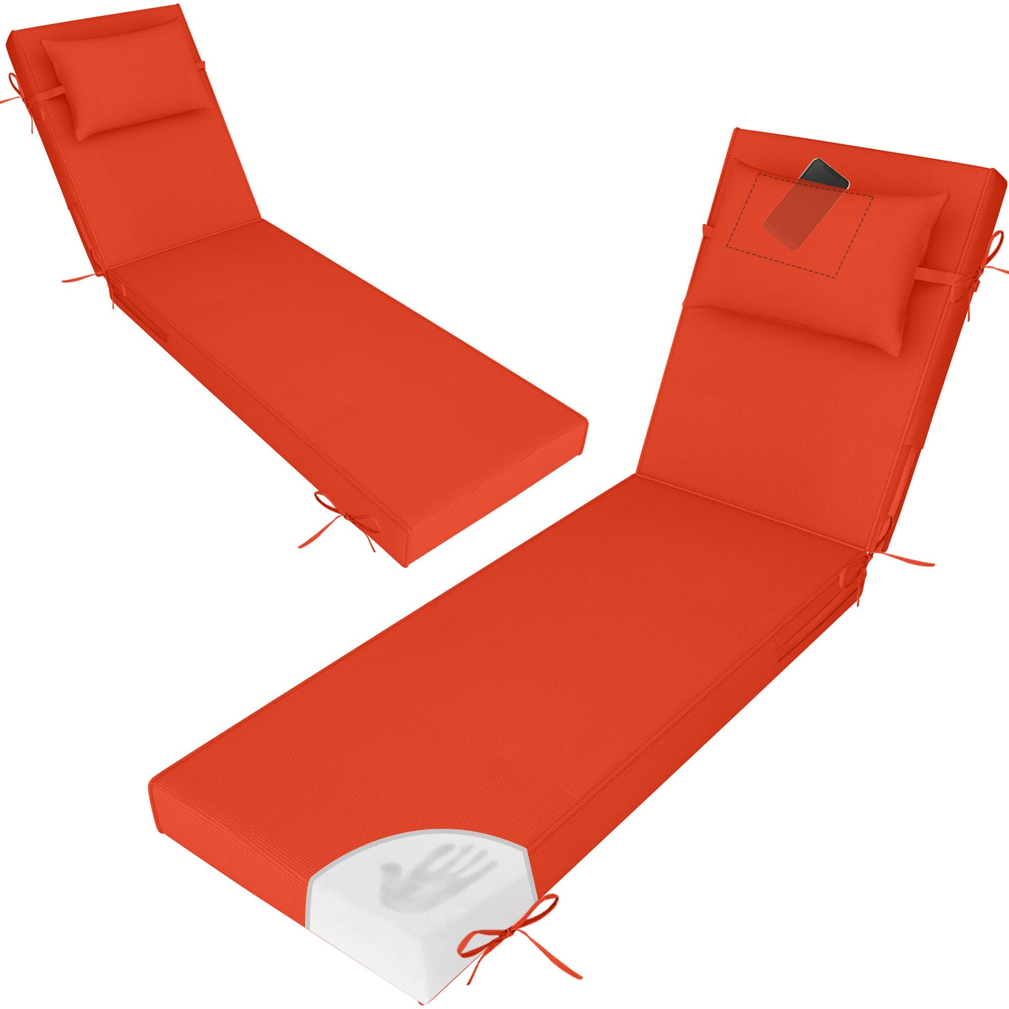 Odsiikly 2 Pcs Oversized Lounge Chair Cushions for Outside, 80" Lx26 W, Replacement Outdoor Chaise Cushions with Ties, Zipper, Waterproof Lounge Chair