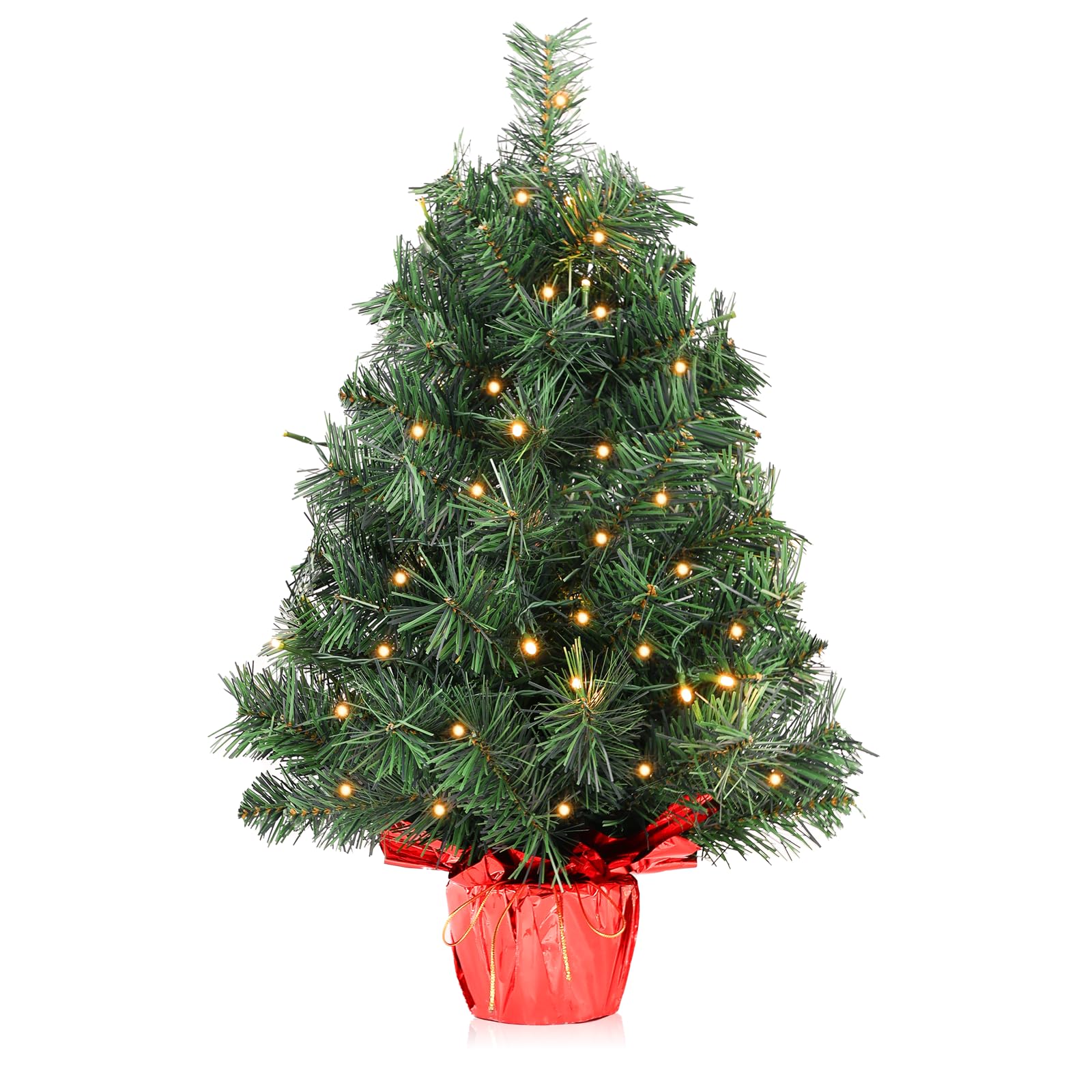 Photo 1 of **LIGHTS DONT WORK** Santanelo 2ft Pre-lit Artificial Mini Christmas Tree,Small Xmas Pine Tree with 50 Lights, Tabletop Christmas Tree Battery Operated Green Xmas Tree for Tabletop