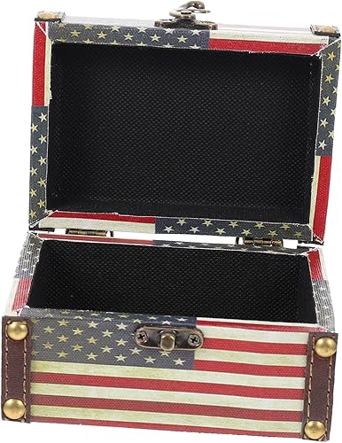 Caja de baratija retro con bandera americana, caja de joyería de madera, almacenamiento decorativo para decoración del hogar