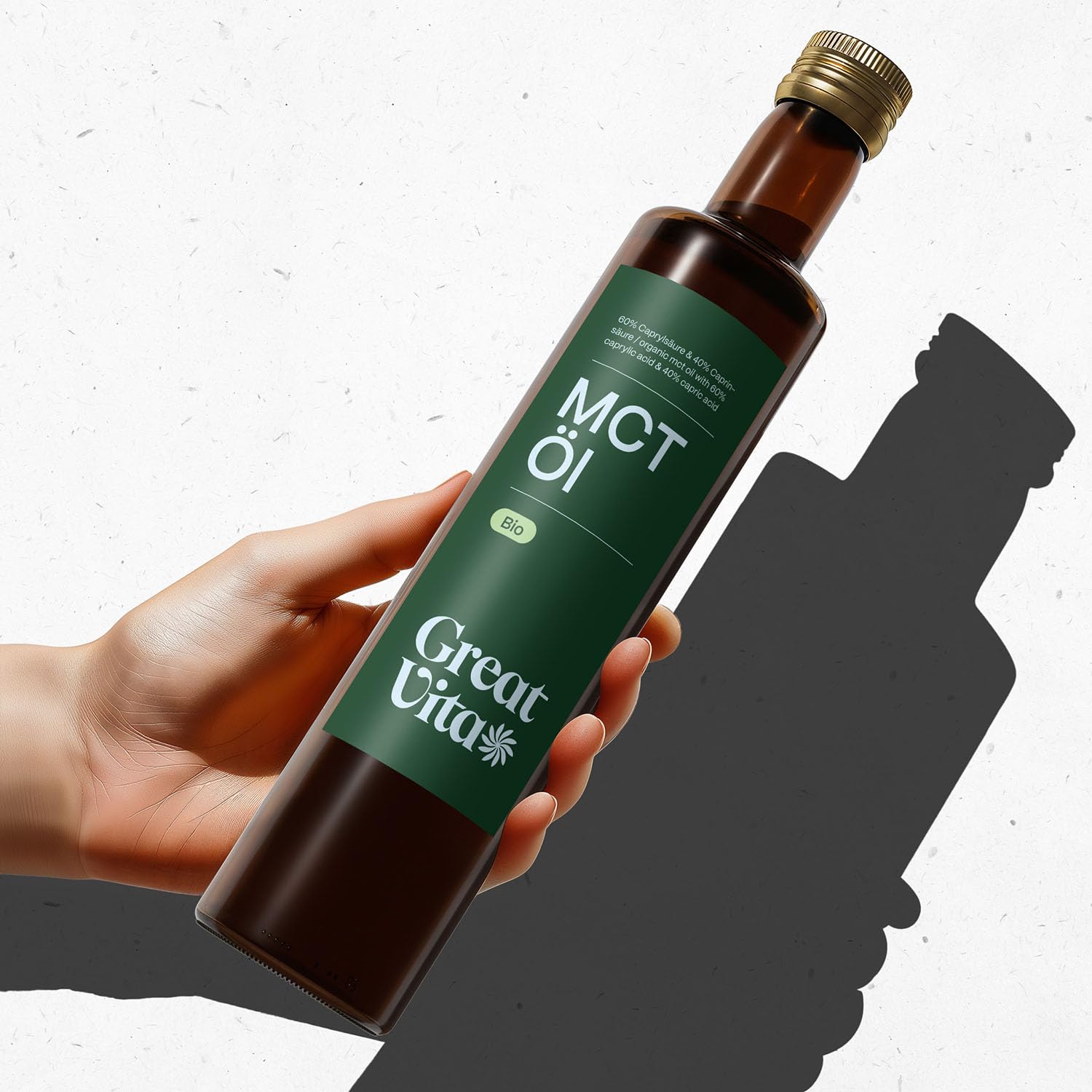 GreatVita Bio MCT Huile à base d'huile de coco - 2 x 500 ml - 60% d'acide caprylique (C8) et 40% d'acides gras (C10) - 100% pure MCT Oil neutre au goût - Sans sucre, sans OGM