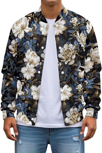 Mens Bomber Jacket Lightweight Casual Button Up Jacket for Men Fashion Long Sleeve Coat Slim Fit Outfits