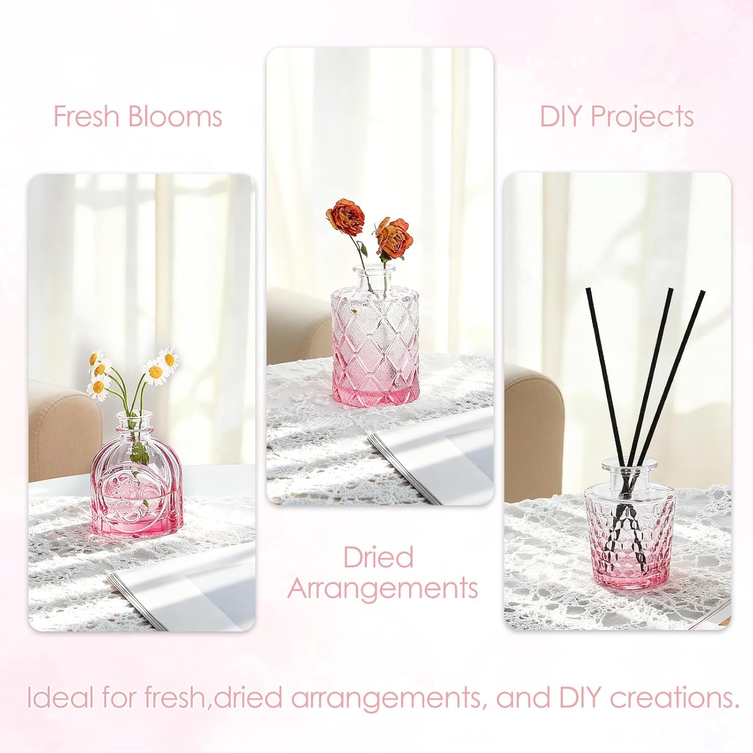 TBWIND Pink Glass Bud Vases Set of 12, Vintage Mini Vases for Centerpieces, Glass Bud Vase in Bulk for Wedding Decor, Single Flowers, Office and Home Table Flower Décor
