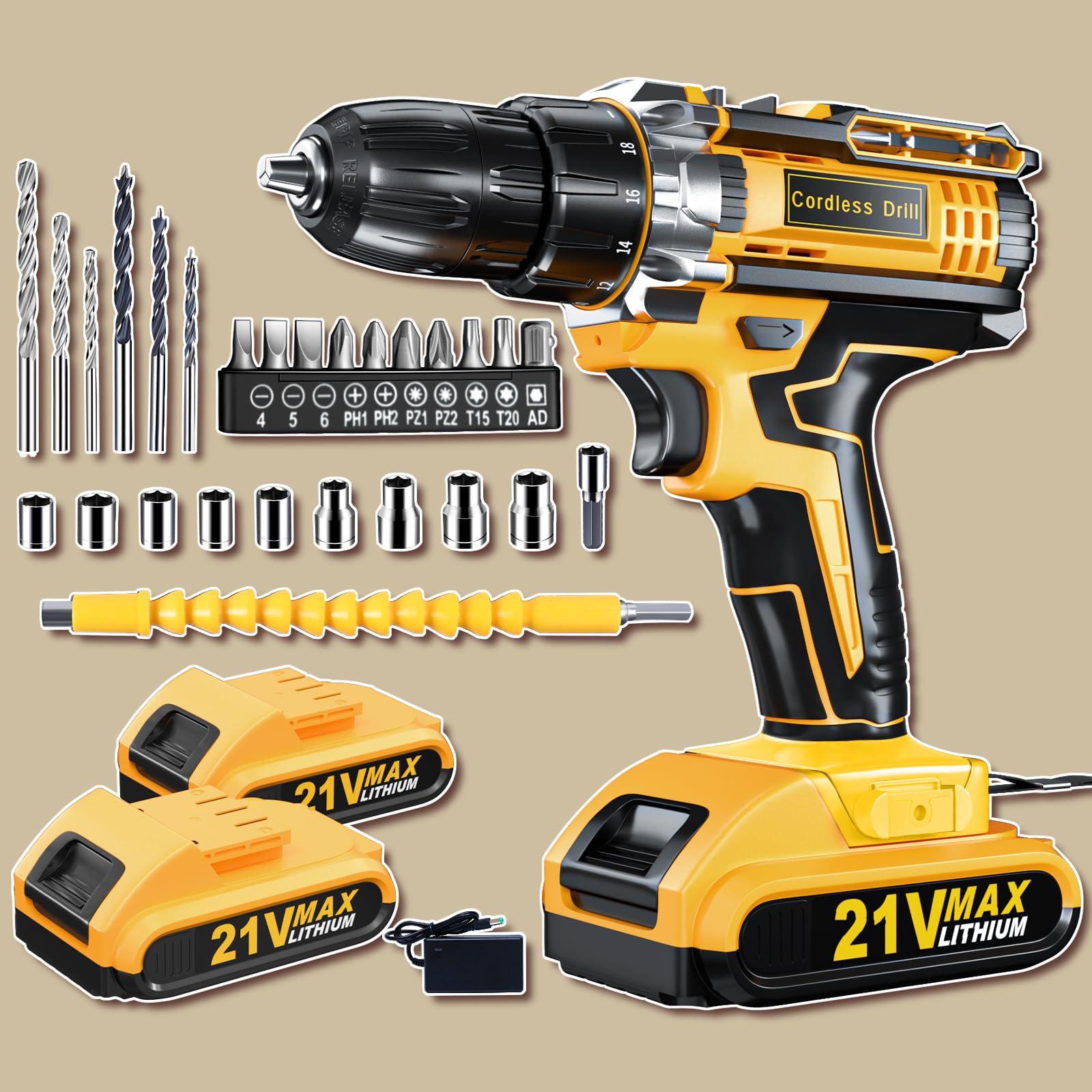 Impact Drill 21V Cordless Drill Lithium Ion Drills Driver