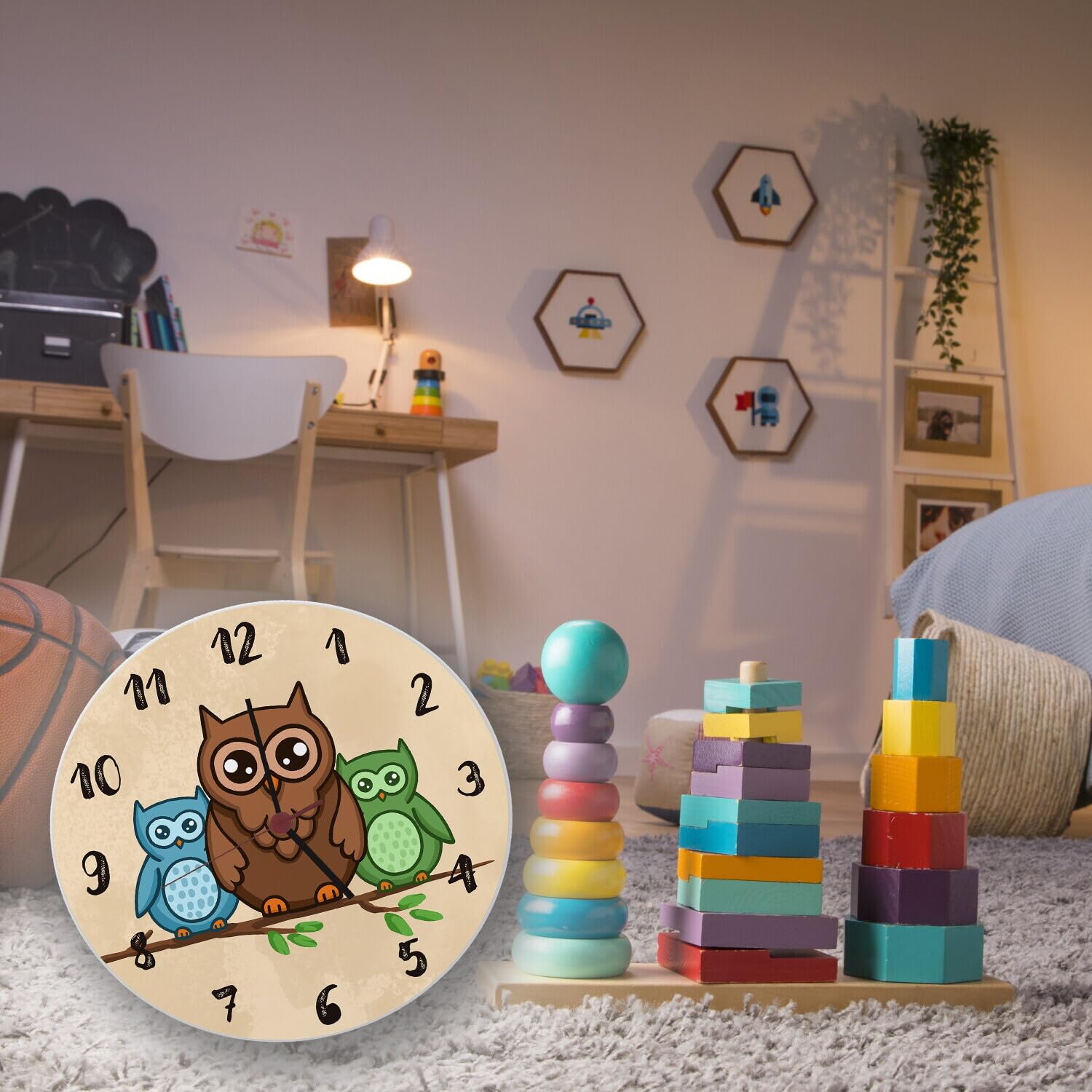 speecheese Eulen auf AST Wanduhr Uhr für Kinder mit süßem Tiermotiv als Dekoration für das Kinderzimmer mit niedlichen Vögeln