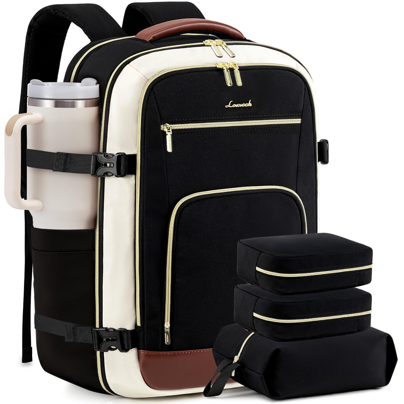 LOVEVOOK 50L Travel Backpack for Women Flight Approved, Carry on Backpack for Airplanes, TSA Personal Item Travel Bag, Waterproof 18 Inch Laptop Backpack, Business Weekender Overnight Daypack, 4Pcs