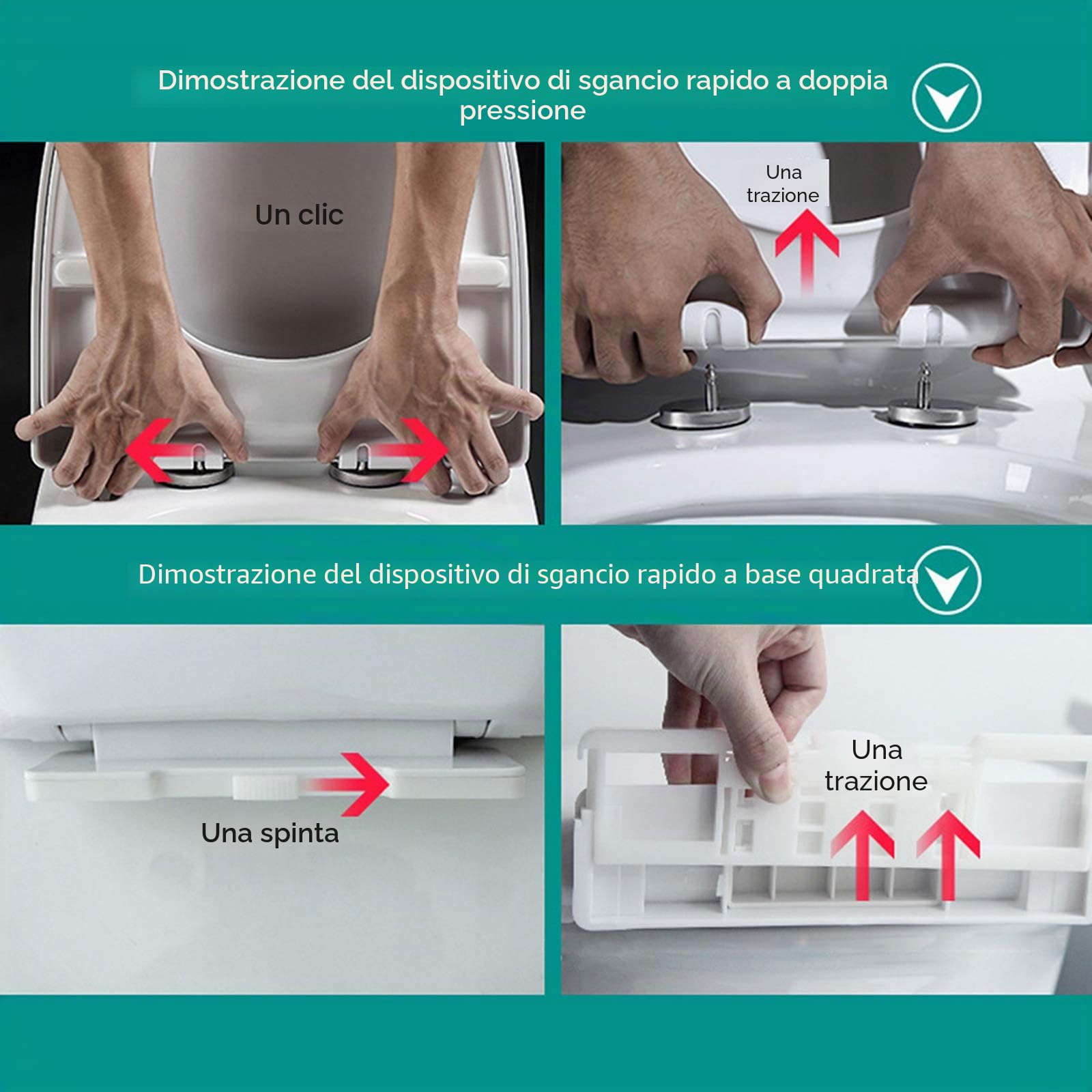 Sedili WC 35 x 45 CM Chiusura Silenziosa Uso Intensivo Materiale PP Tipo Rettangolare Ispessito Silenzioso Rallentamento Staccabile Accessori Bagno Si Adatta a Tutti i Normali Vasi WC
