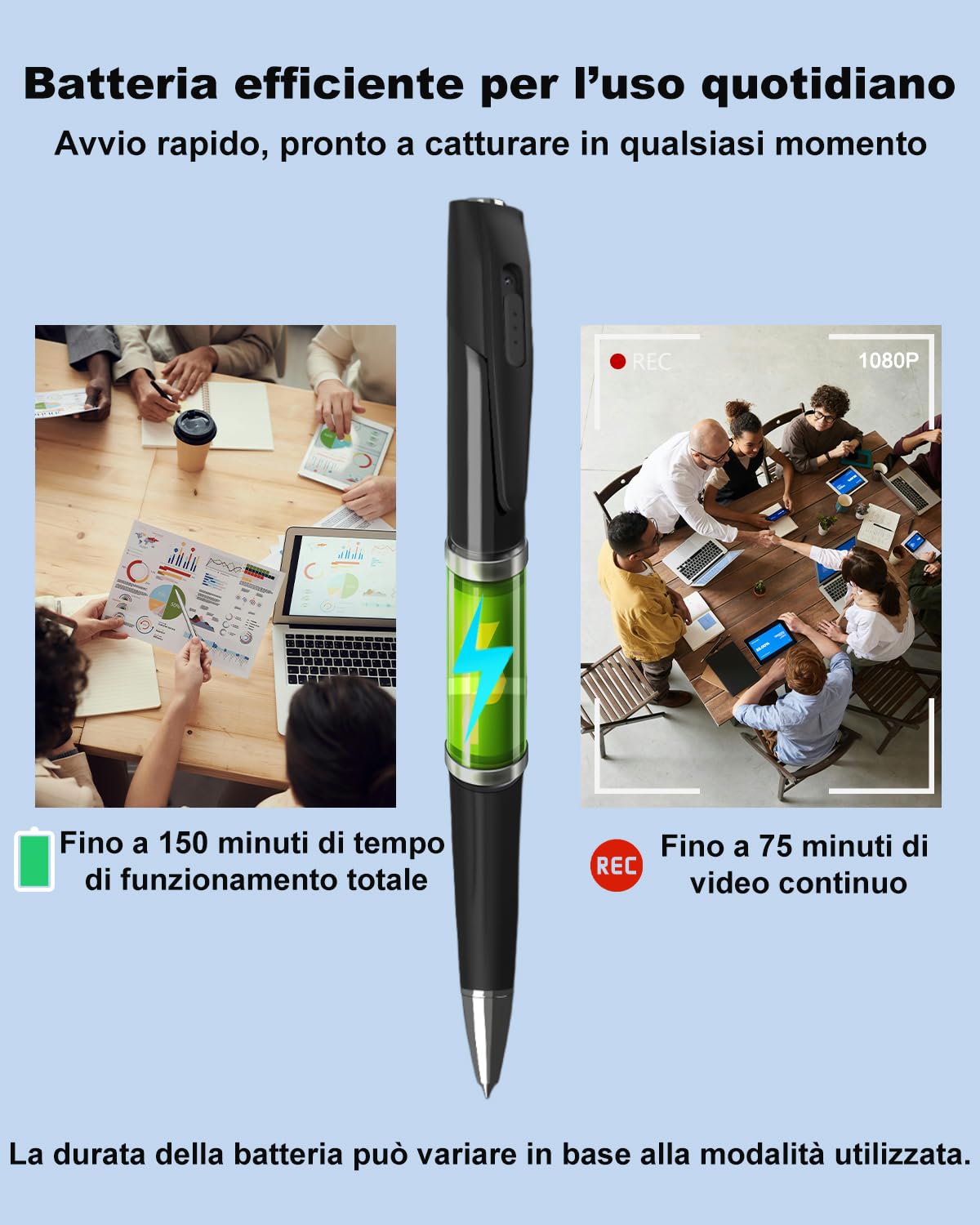 Bextgoo Telecamera Spia, 1080P HD mini telecamera spia nascosta con Scheda SD 32GB, Registrazione in Loop, Portatile Penna Spia per Registrare Video e Scattare Foto, Spy Cam per Interni/Esterni