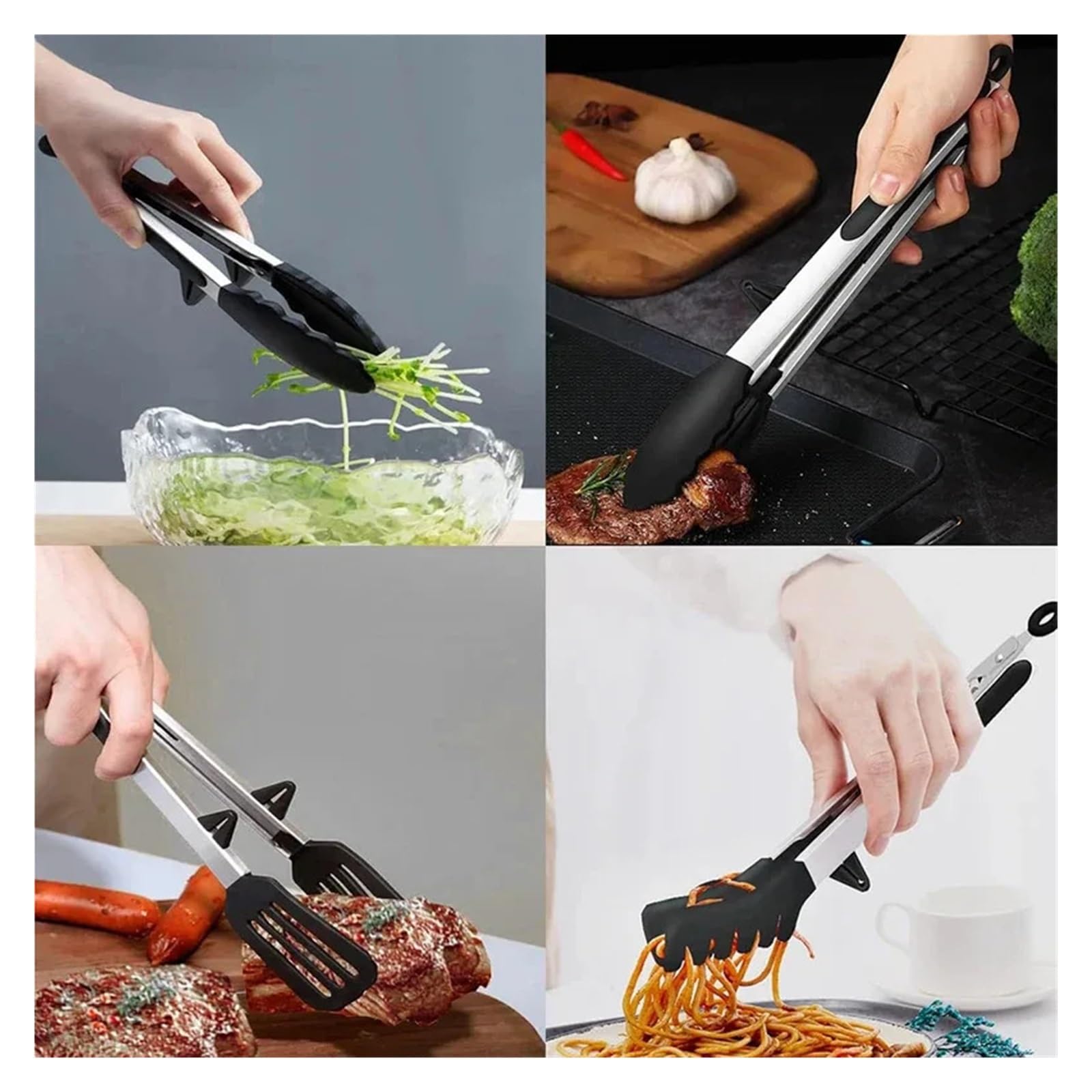 Juego de 3 pinzas cocina silicona antiadherentes for servir alimentos, ideales for barbacoa, ensaladas, filetes, pasta, espaguetis y fideos