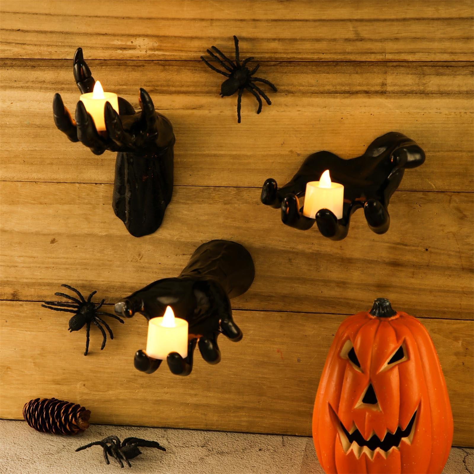 PEUTIER 3 mani raccapriccianti da parete, diverse dimensioni, mani spettrali, decorazione da parete con candele e mani, appendiabiti da parete, spaventose decorazioni di Halloween per interni