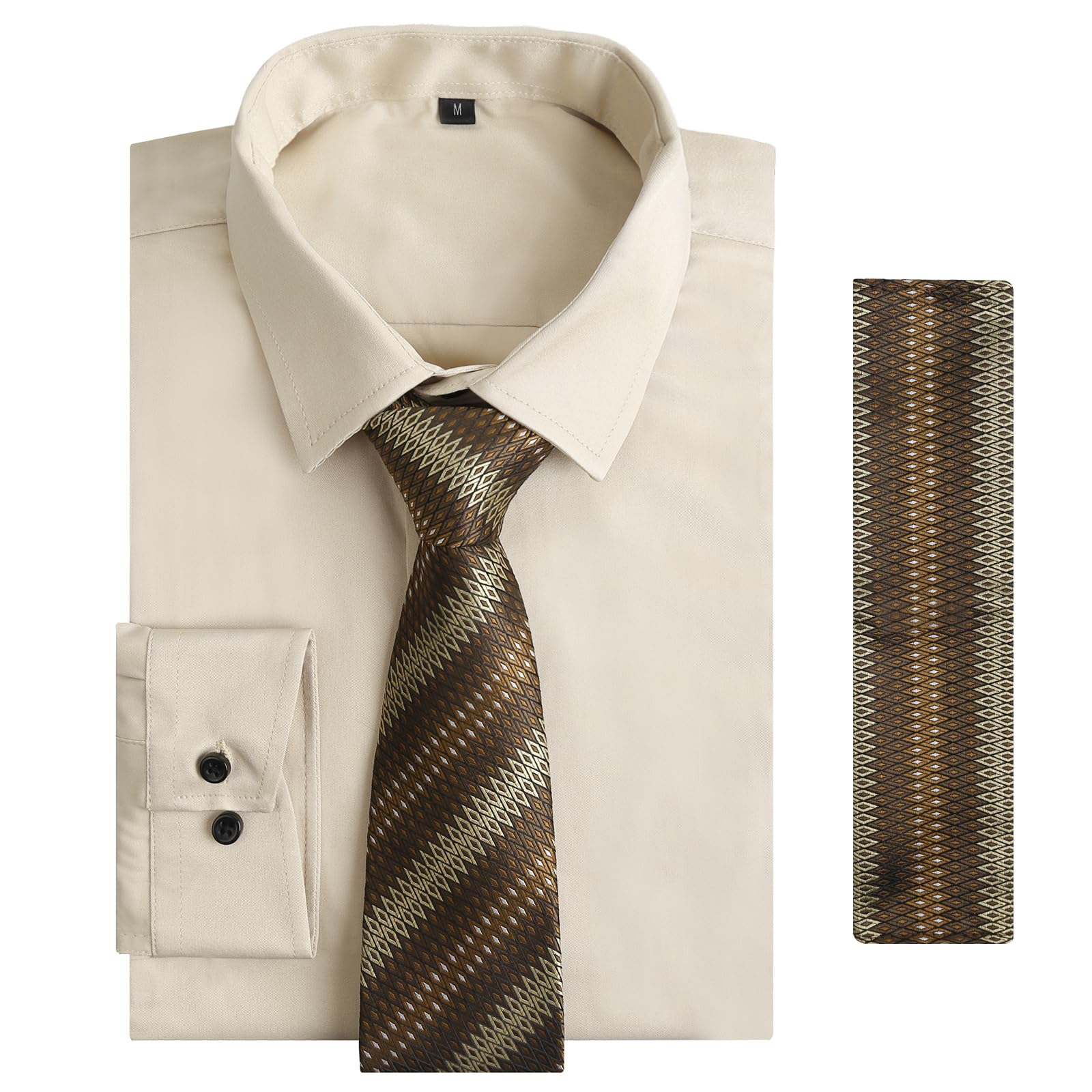 Photo 1 of Alizeal Mens 3 Pcs Long Sleeve Shirts Set, Khaki-Brown-S