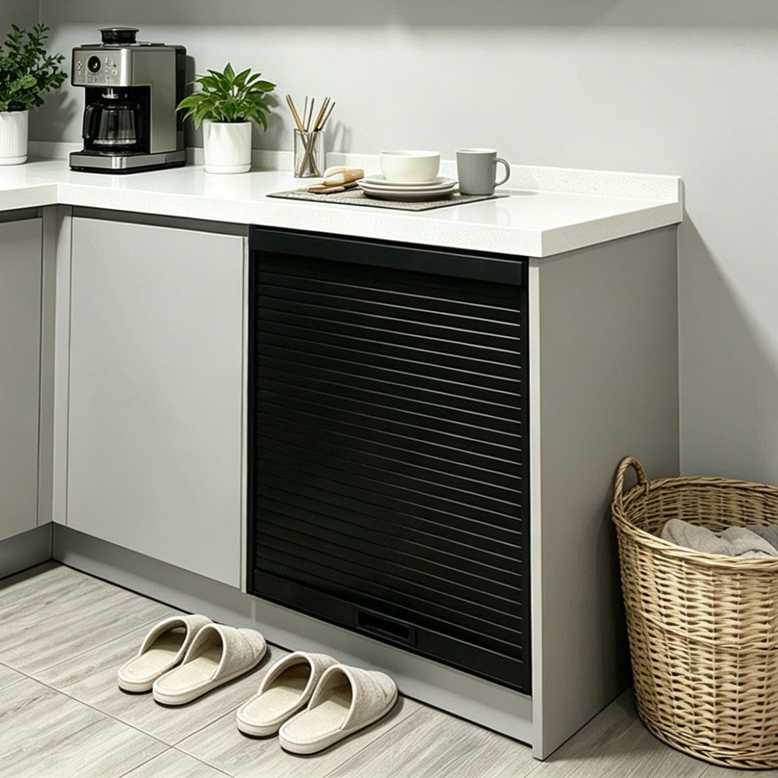 Vibeo Rolladenschrank Küche Aufsatz Schwarze Rollladenfront für Schränke