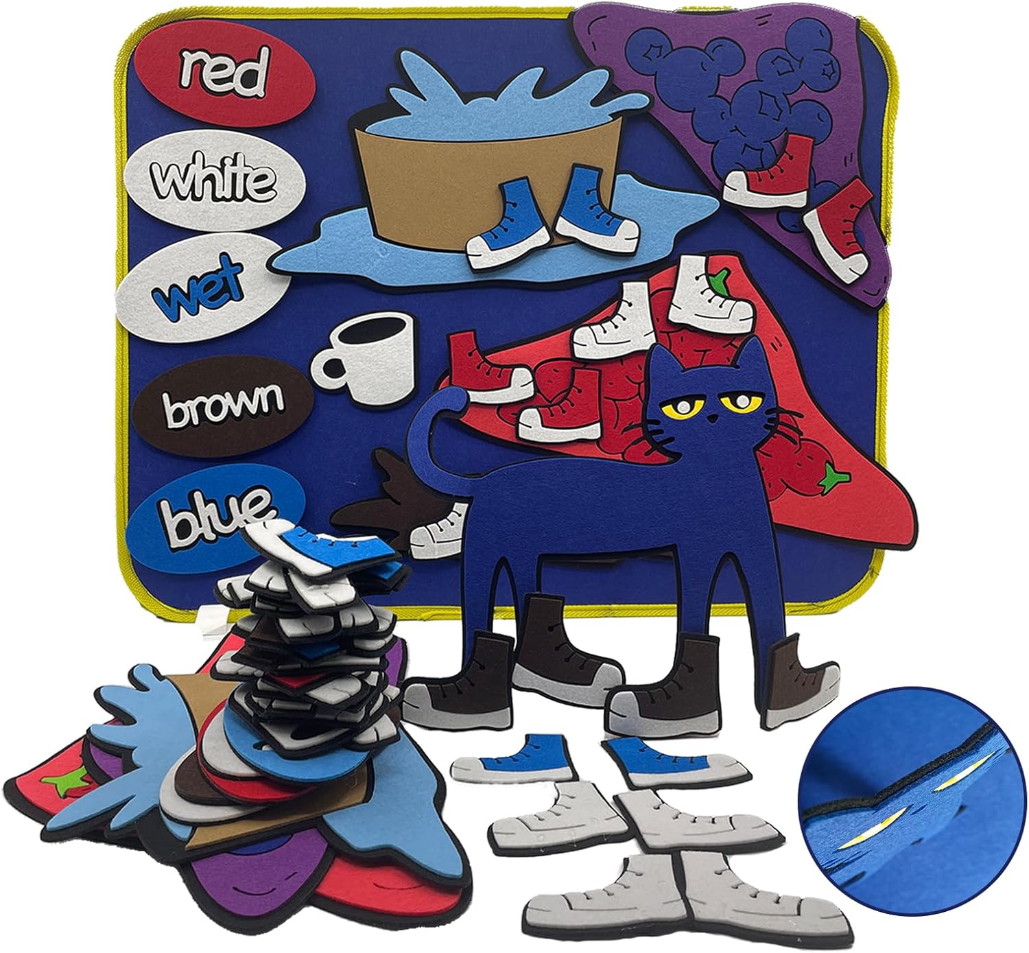 Felt Story Board Set,Large Animals Felt Stroy Retelling Pieces for Toddlers,Preschool,Teachers, Speech, Therapy,Travel,Classroom (Pete The cat: I Love My White Shoes)