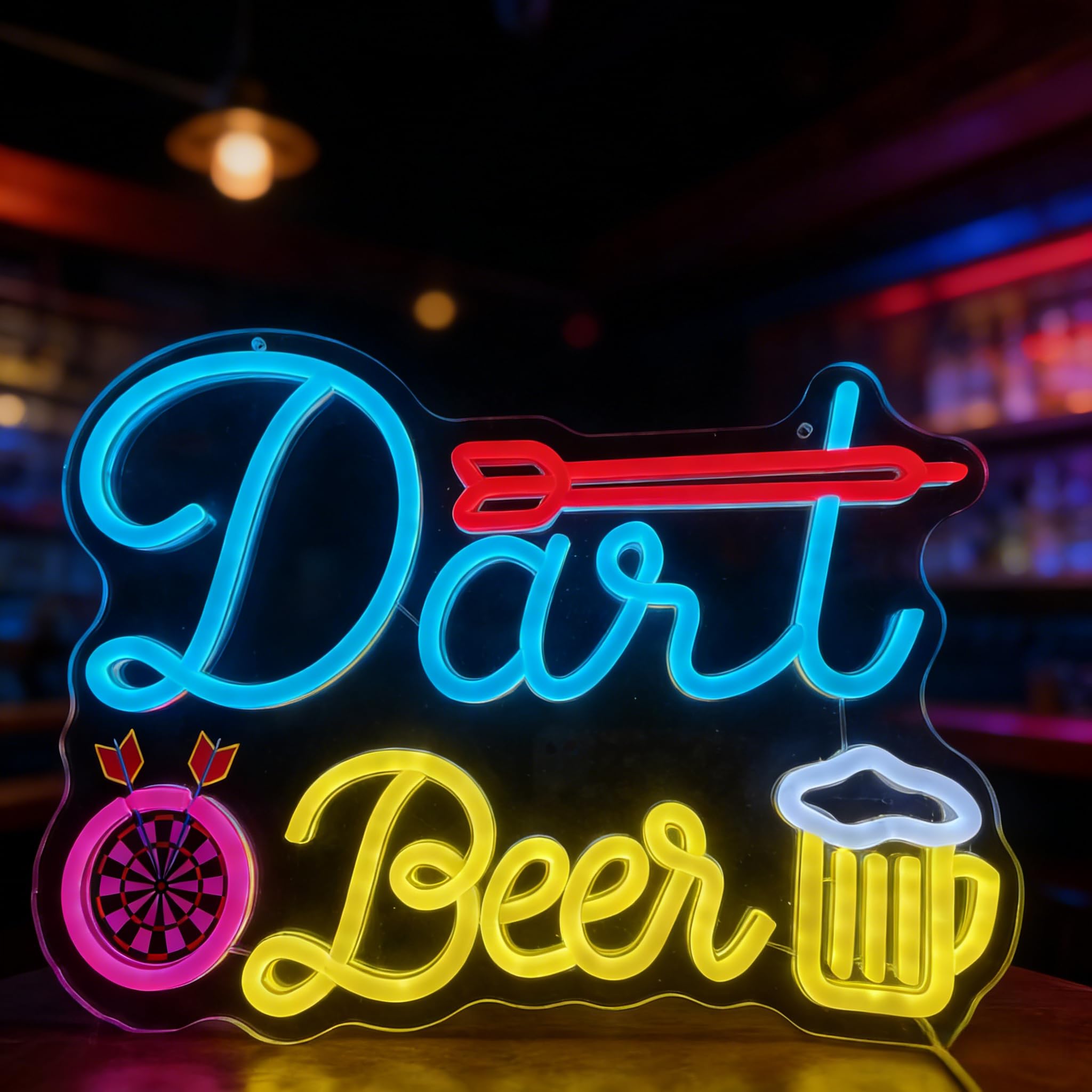 Panneau lumineux néon sur la bière – Cible de fléchettes néon LED et bière, décoration murale pour bar, salle de fête, cave, pub, salle de jeux, cadeau pour les fans de fléchettes et de bière