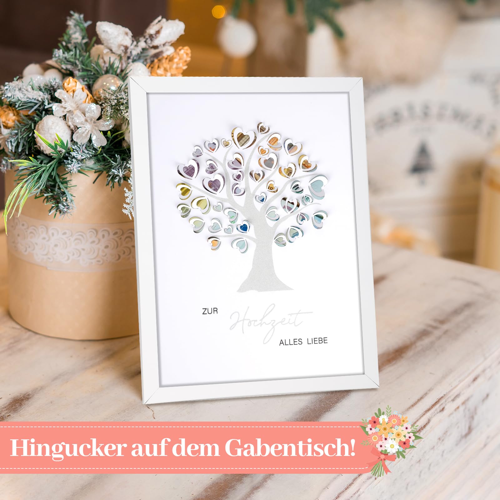 Quadro Regalo Denaro Per Matrimonio – Cornice In Legno Con Albero Delle Nozze 21x16 Cm - 3