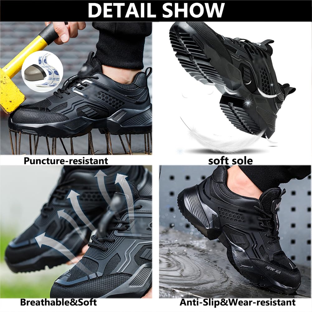 Steel Toe Shoes for Men Women Summer Breathable Running Sneakers Non Slip Safety Shoes(Black,8/6)