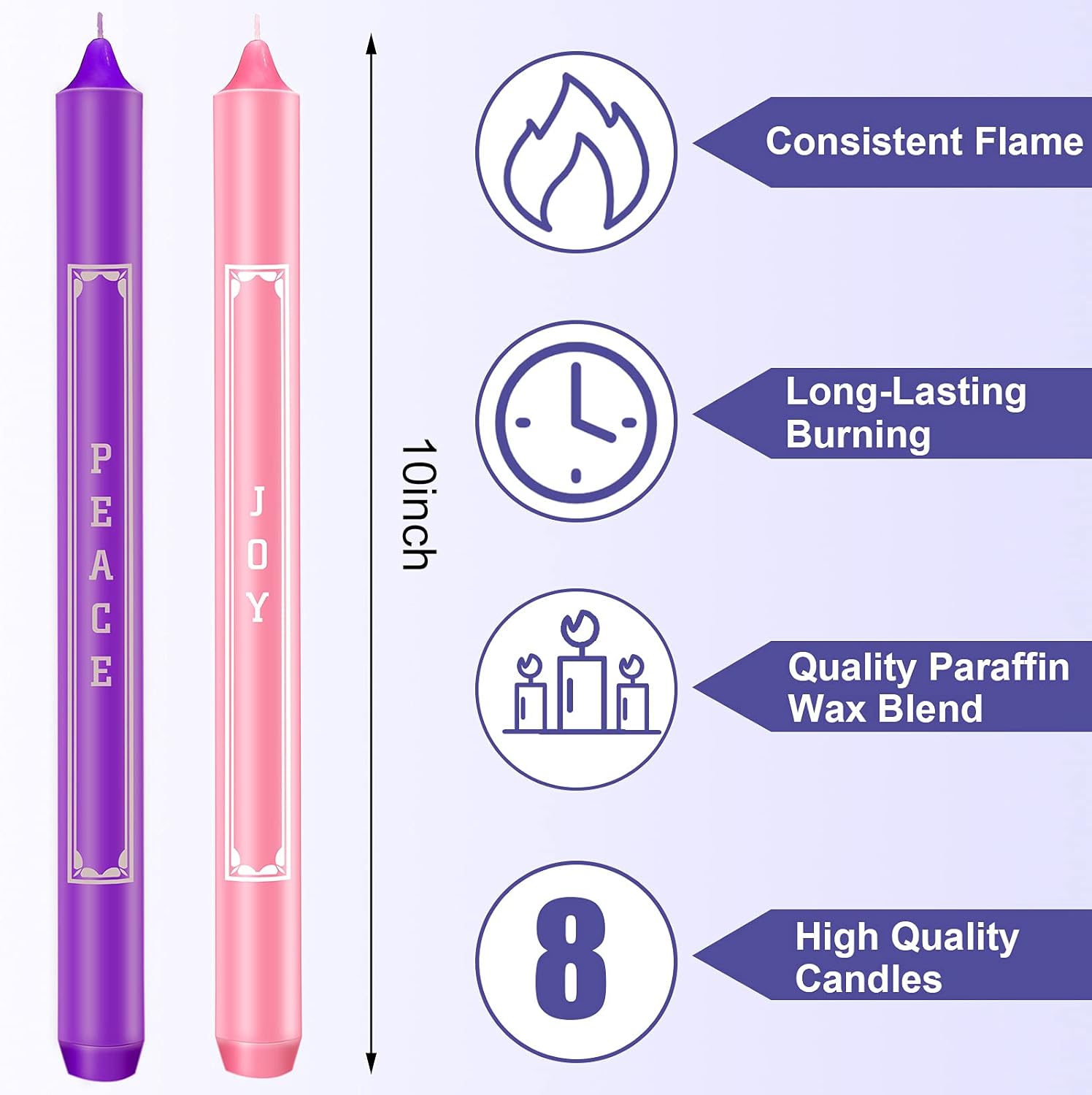 8 Pieces Advent Candles 10 Inch Christmas Advent Candle Set with Words Faith, Peace, Joy, Love, Laugh, Live, Believe and Thankful Seasonal Celebration Candles for Church Holiday Decoration : Home & Kitchen