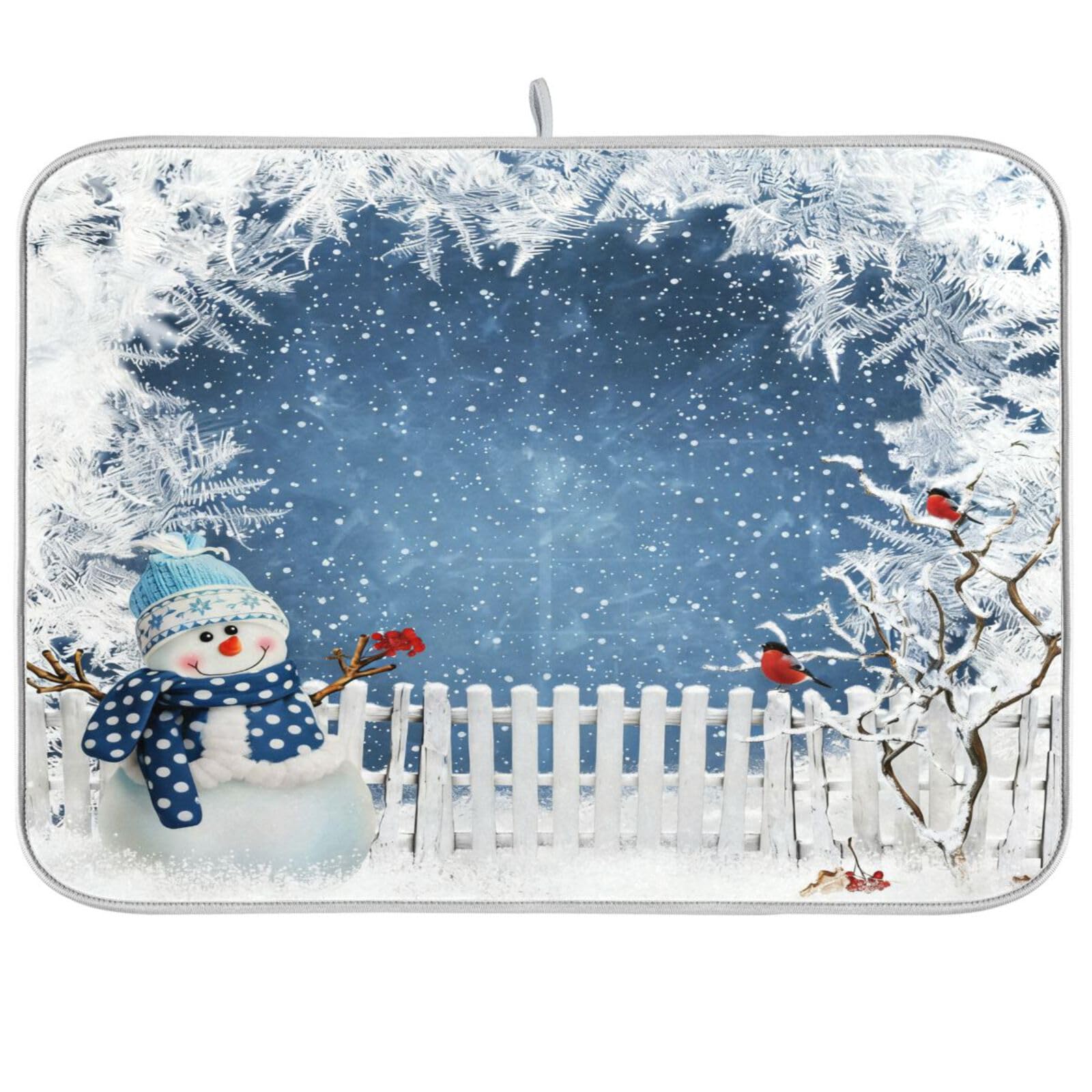 ALAZA Christmas Background with Snowman Dish Drying Mat for Kitchen Counter Absorbent Microfiber Large Drying Pad Dish mats for Kitchen Countertops 18