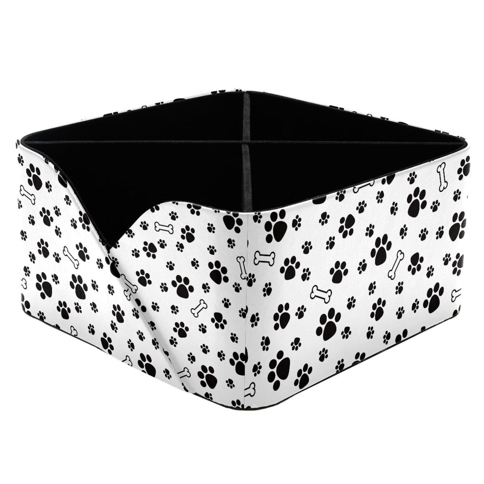 KengjuTesu Dog Paw Footprint Bone Illustration Pattern Desktop Organizer Pen Holder, Rectangular Pencil Cup for Office, Study and Makeup Stations