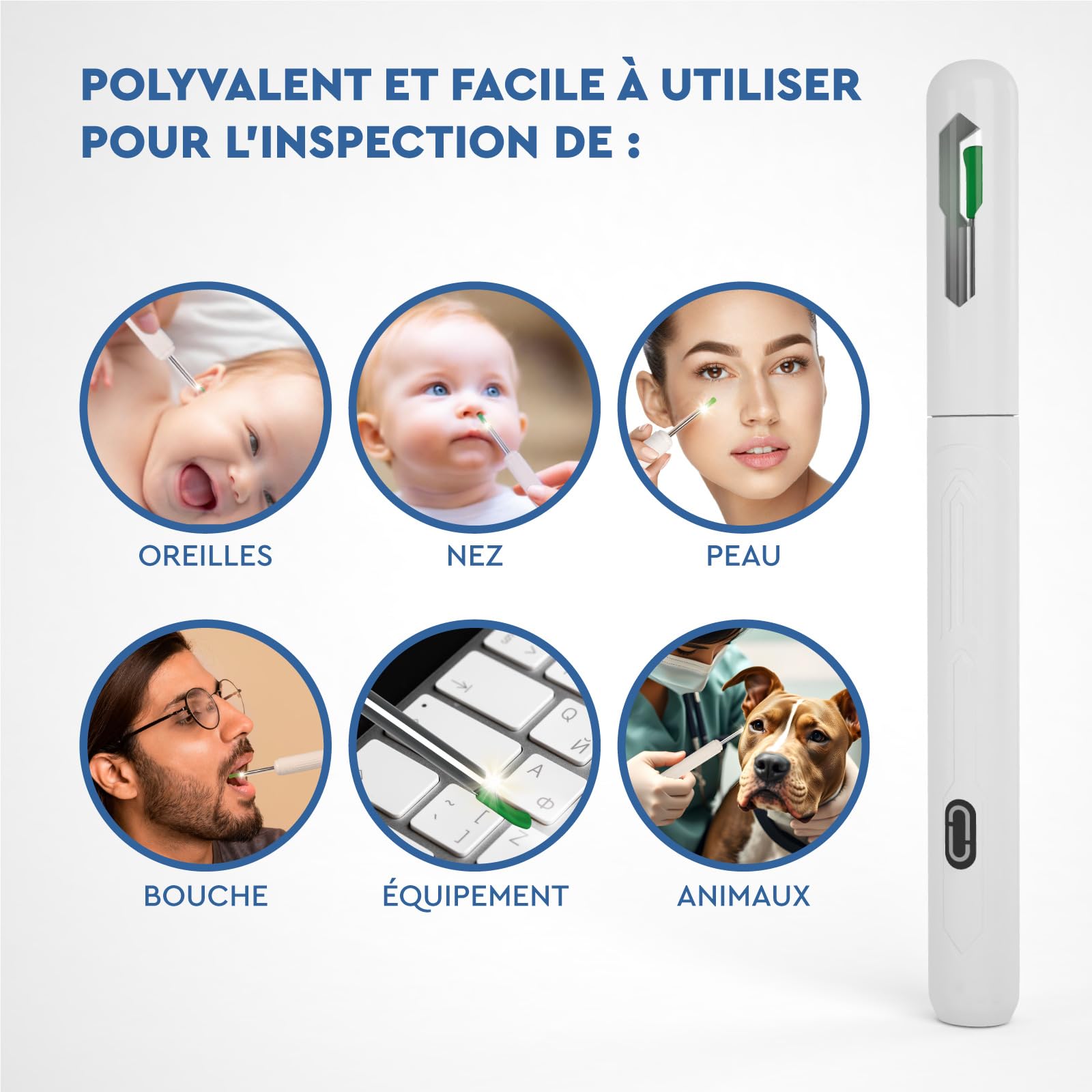 Otoscope Oreille avec Caméra 1920p 3,6mm Étanche WiFi Elimination du Cérumen - UdiGuard Endoscope Nettoyant Oreille Blanc 6 Lumières LED Animaux Adultes Enfants - Compatible avec iPhone iPad Android