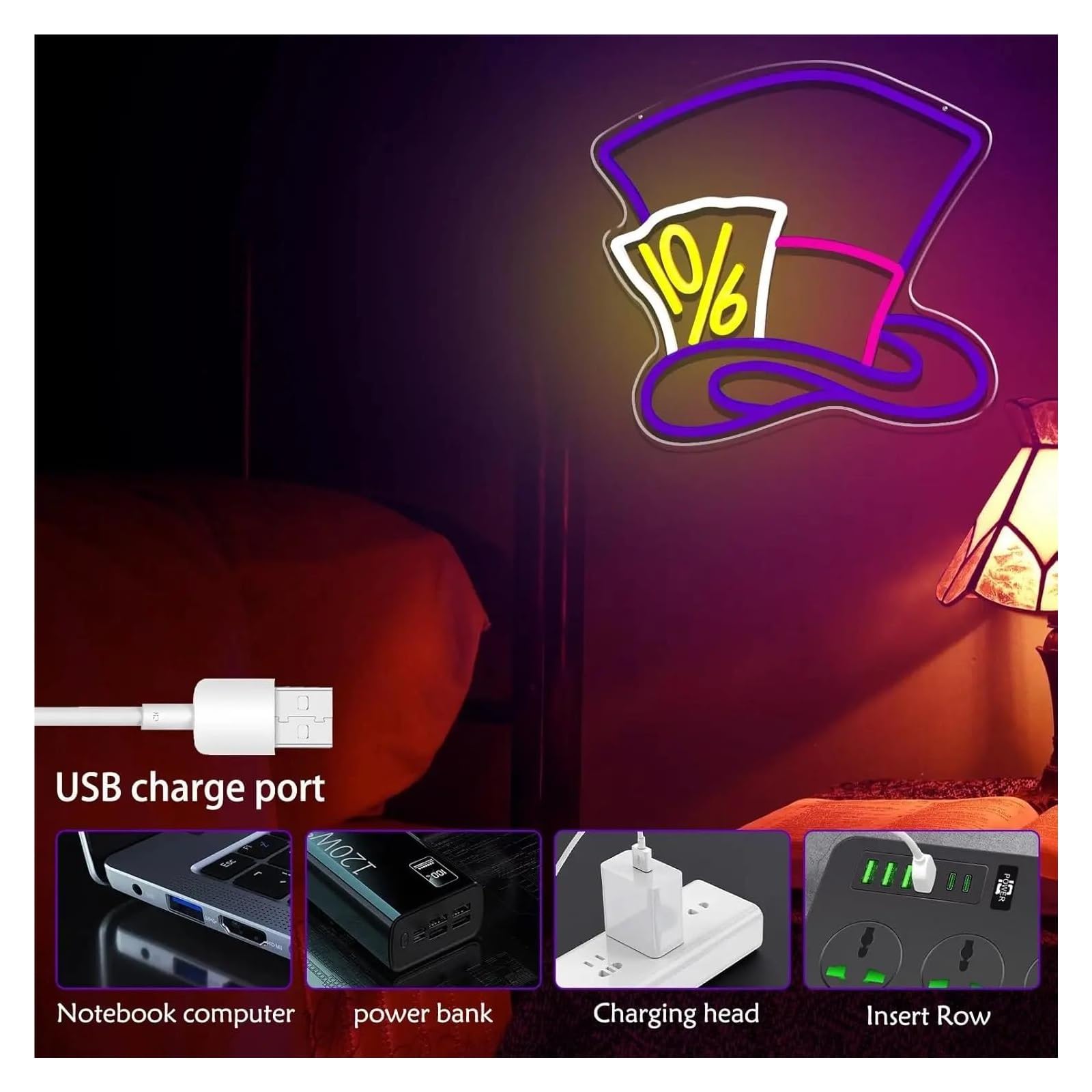 néon signe Enseigne Lumineuse «Chapeau Magique» Pour Décoration Murale, Intensité Variable, Pour Salon, Salle De Jeux, Chambre, Bar, Décoration Fantaisie,32.6х31.4cm