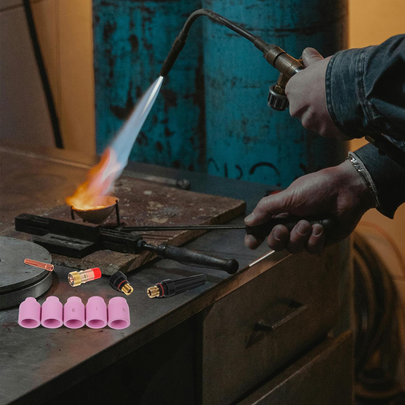 4 Juegos Kit de Consumibles para Antorcha de Soldadura Gas Tig con Boquillas Cerámicas y Copas Resistentes para Aluminio y Acero Inoxidable