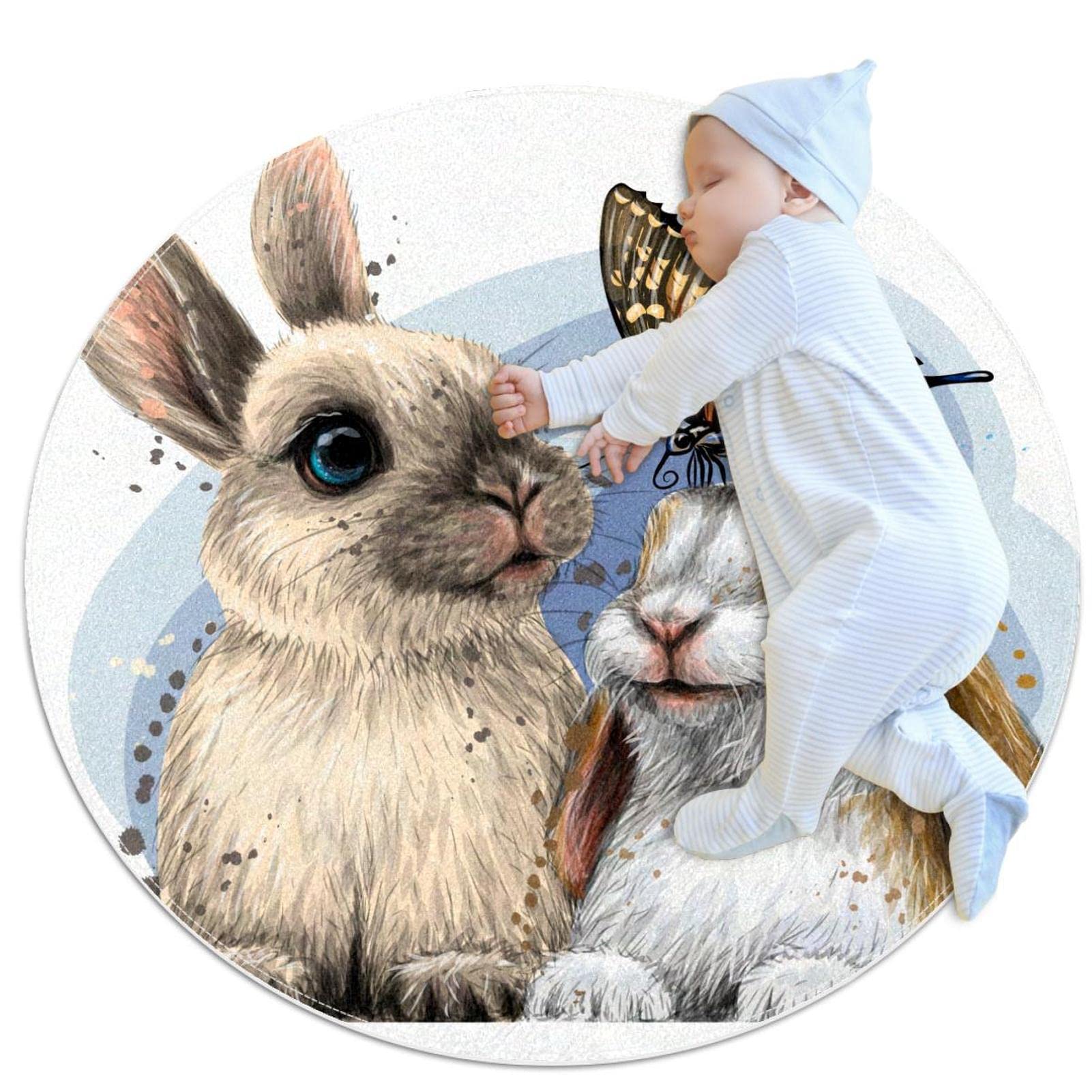Tapis rond pour entrée de cuisine motif lapin faune tapis de sol canapé