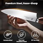 Knife Set with Block, Kitchen Chef Knives Set with Sharpener, Stainless Steel Knife Block Set, 6 Pcs Steak Knife Set Serrated, German Dishwasher Safe, Beveled Design Brown 15 Pieces