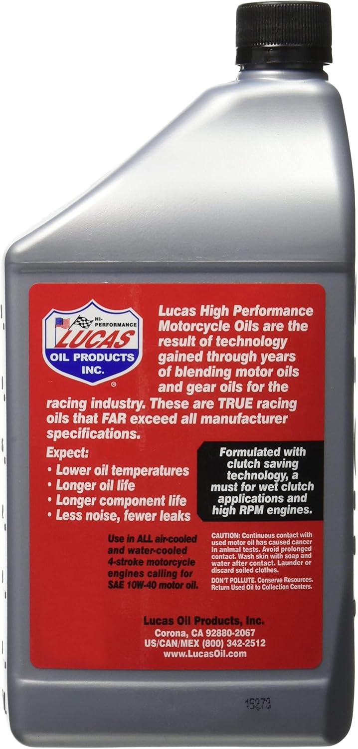 Lucas Oil LUC10710 10W-40 Semi-Synthetic Motorcycle Oil - 1 Quart Bottle 3 71VlaTuYQZL. AC SL1500
