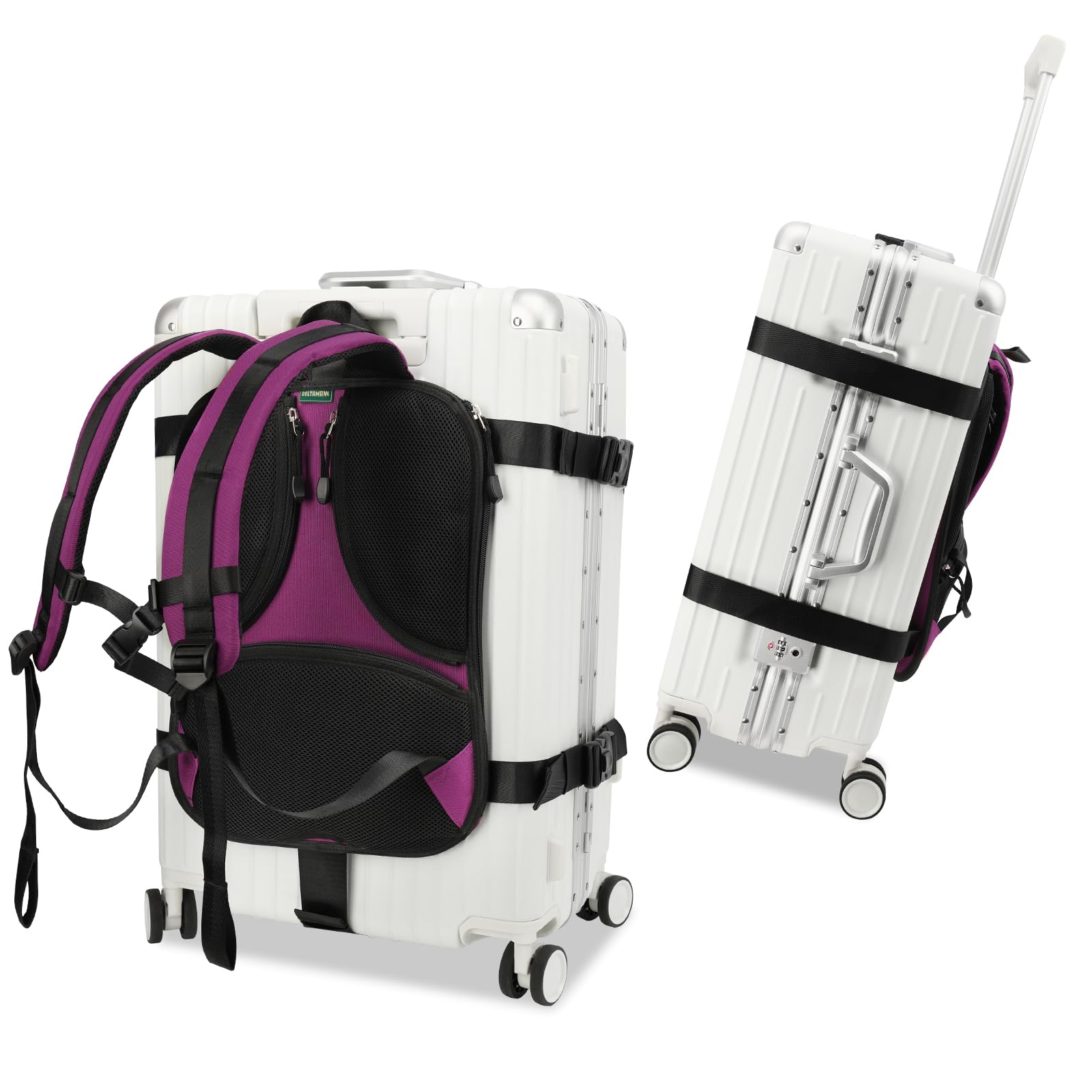 Heavy-Duty Backpack Carrying Straps System for 22-30 Inch Suitcase Luggage Hardcase for Adventure Travel Cobble Stone Street Stair - L,Purple