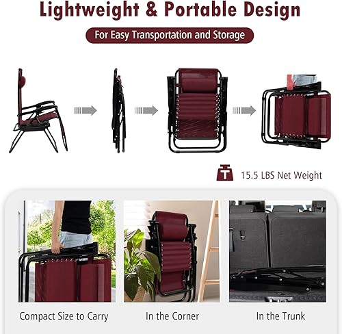 Miniatura 8 de Tangkula Zero Gravity - Silla plegable para patio, reclinable, ajustable, con soporte para tazas, reposabrazos anchos para patio, jardín, piscina,